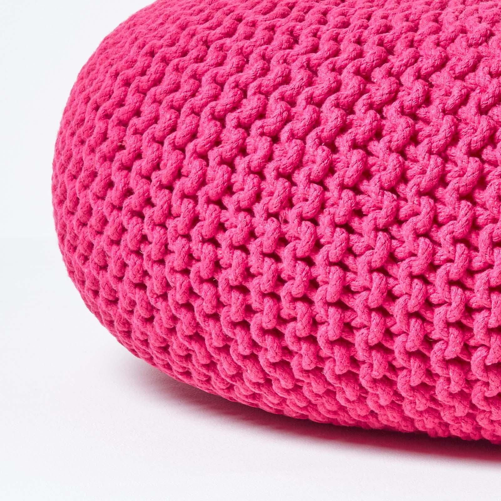 Large Round Cotton Knitted Pouffes Footstools Red, Yellow, Black, Grey, Natural - Picture 41 of 108