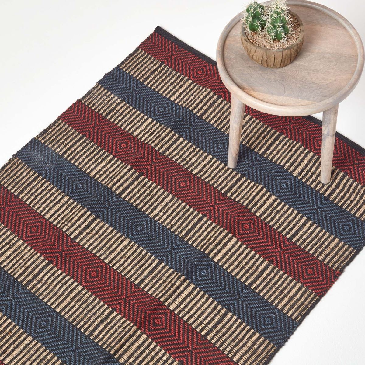 Geometric Jute Rug, Multicolour Striped, Black, Red, Blue - Picture 16 of 22