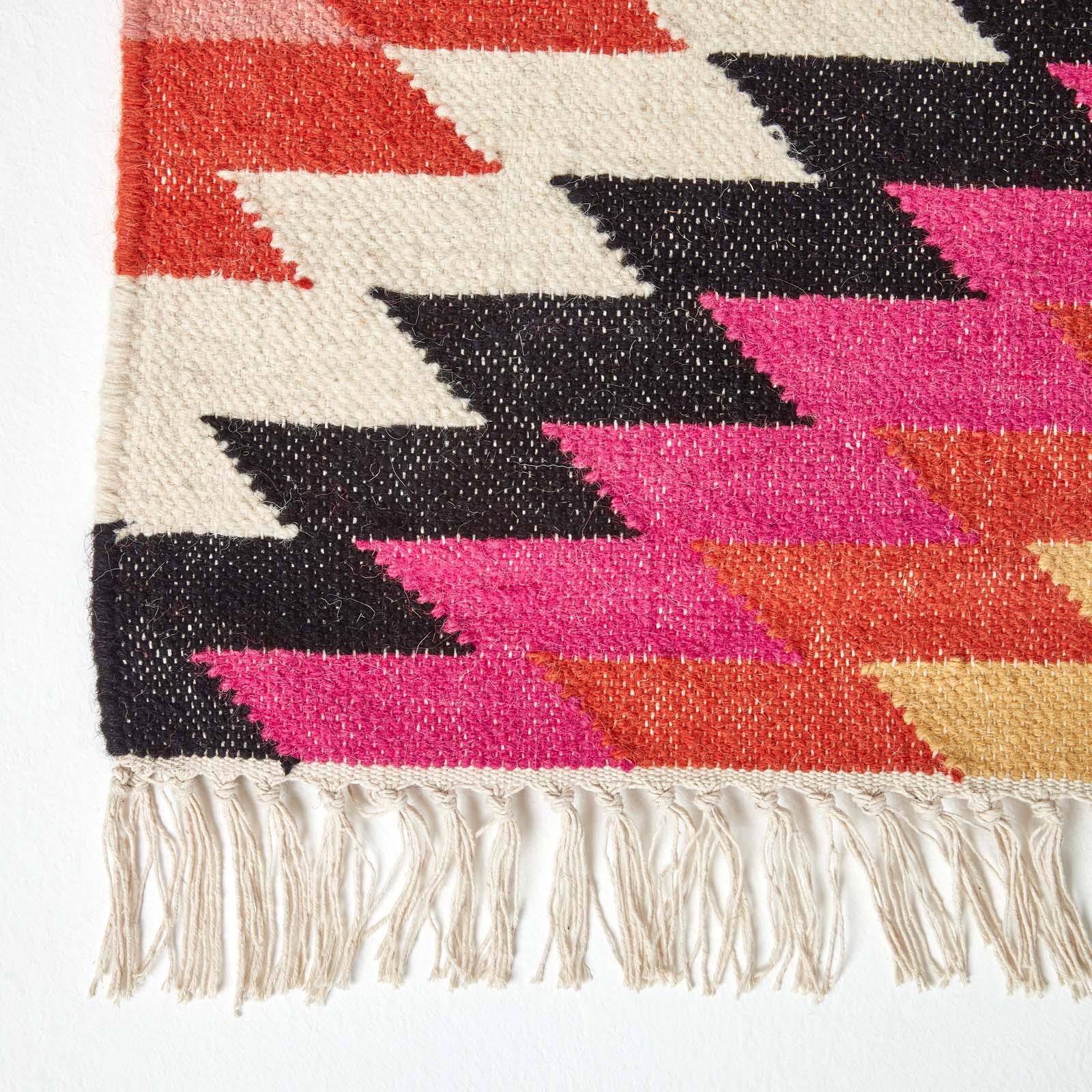 Handmade Cotton & Wool Kilim Rugs Runner Multi Coloured Geometric Diamond Carpet - Picture 48 of 64