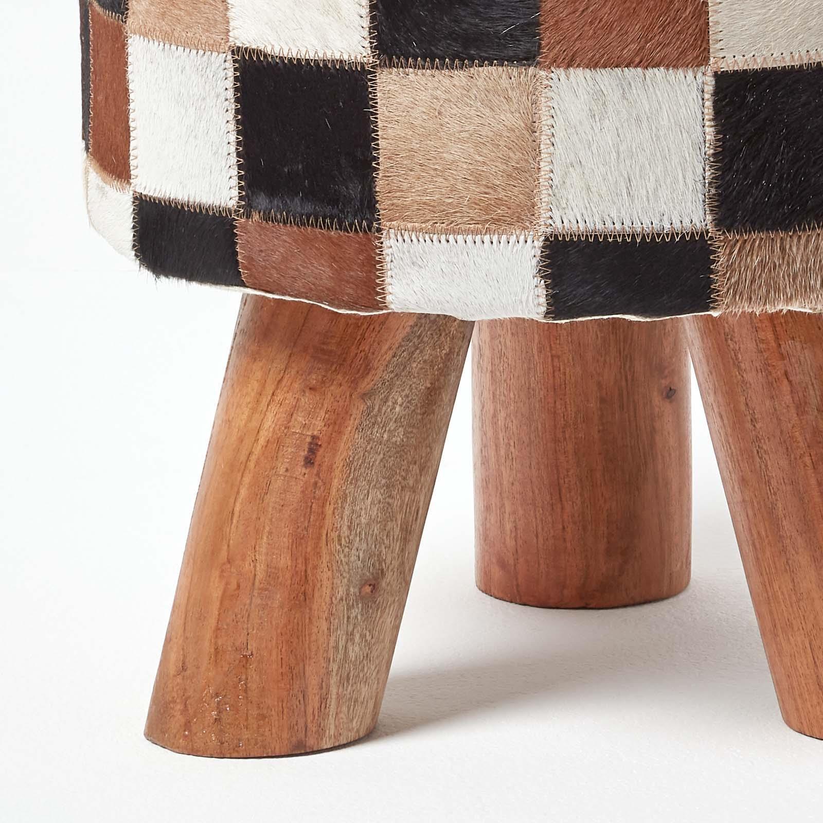 Genuine Leather Brown Check Design Bean Filled Pouffe and Footstool - Picture 5 of 11