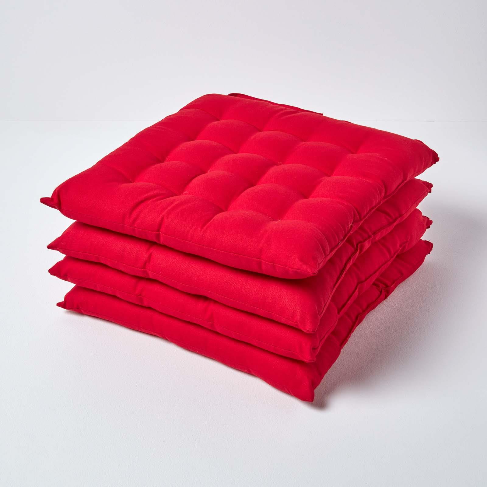 Dining Chair Seat Pads 100% Cotton Square Thick Booster Cushion Plain with Strap