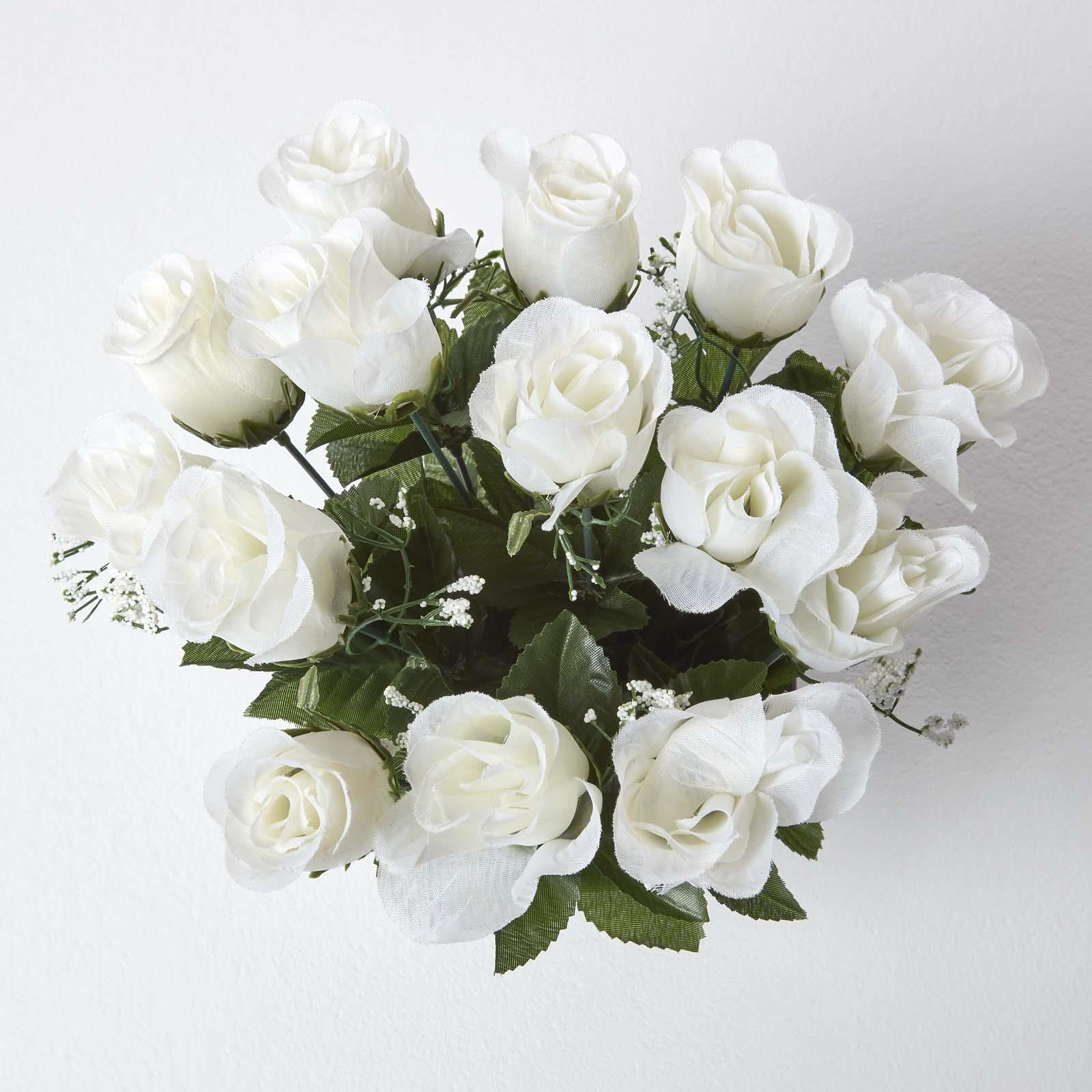 Artificial Grave Flowers Rosebuds and Gypsophila Mix in Grave Vase