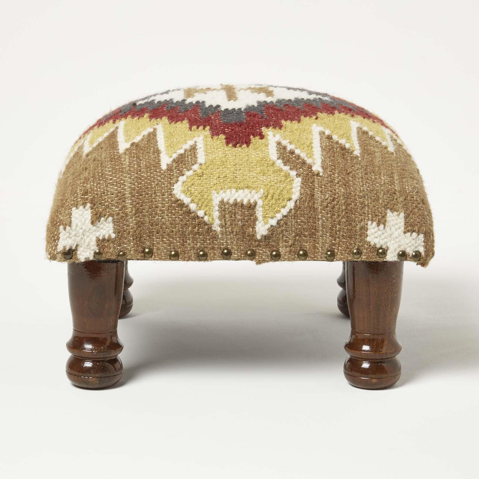 Traditional Style Handmade Kilim Pouffe & Footstool with Wooden Legs - Picture 2 of 34
