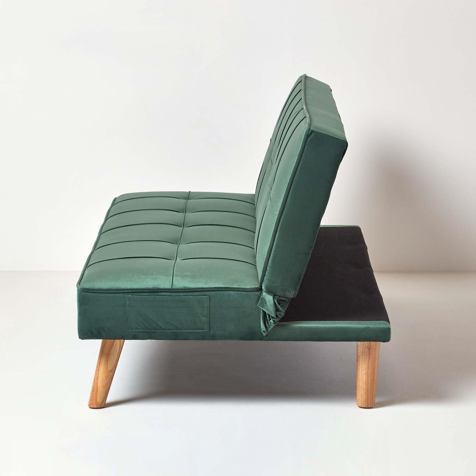 Velvet Sofa Bed Large 3 Seater Click Clack Retro Bed Settee on Wooden