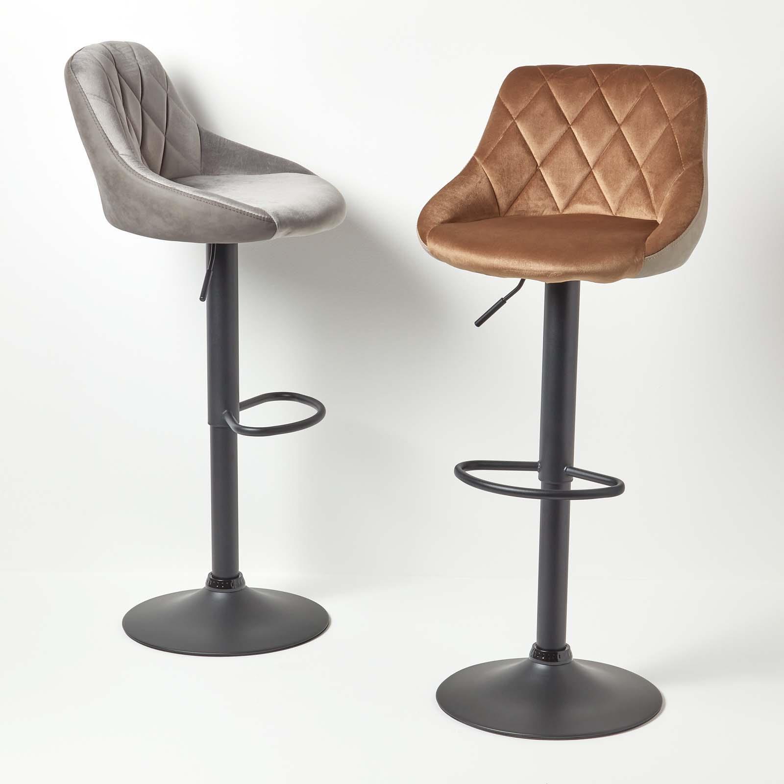 Velvet & Faux Leather Bar Stool Swivel Chair Adjustable Barstool with Backrest - Picture 15 of 22