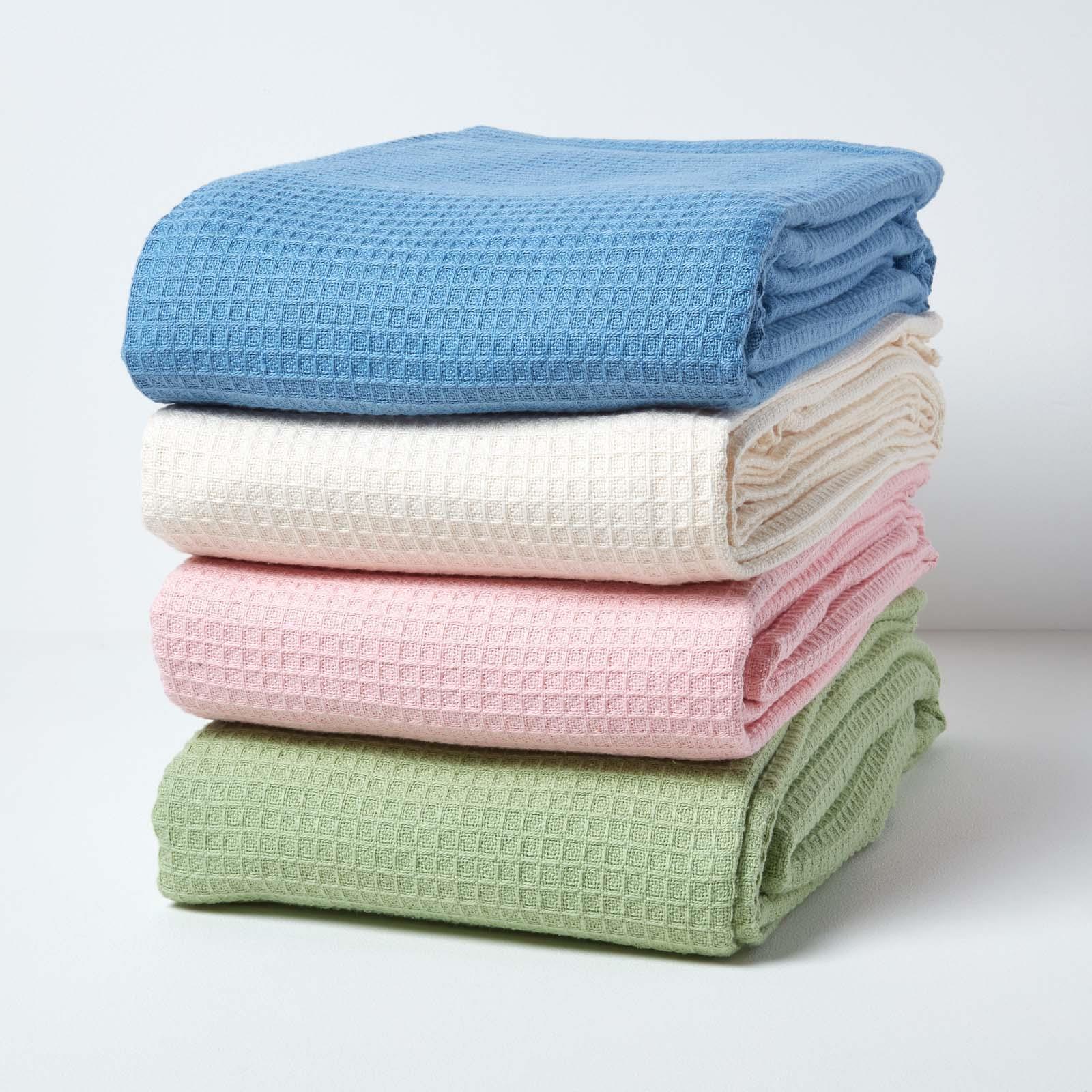 Organic Cotton Waffle Blanket/ Throw Blue, Pink, Green, Natural, White - Picture 19 of 28