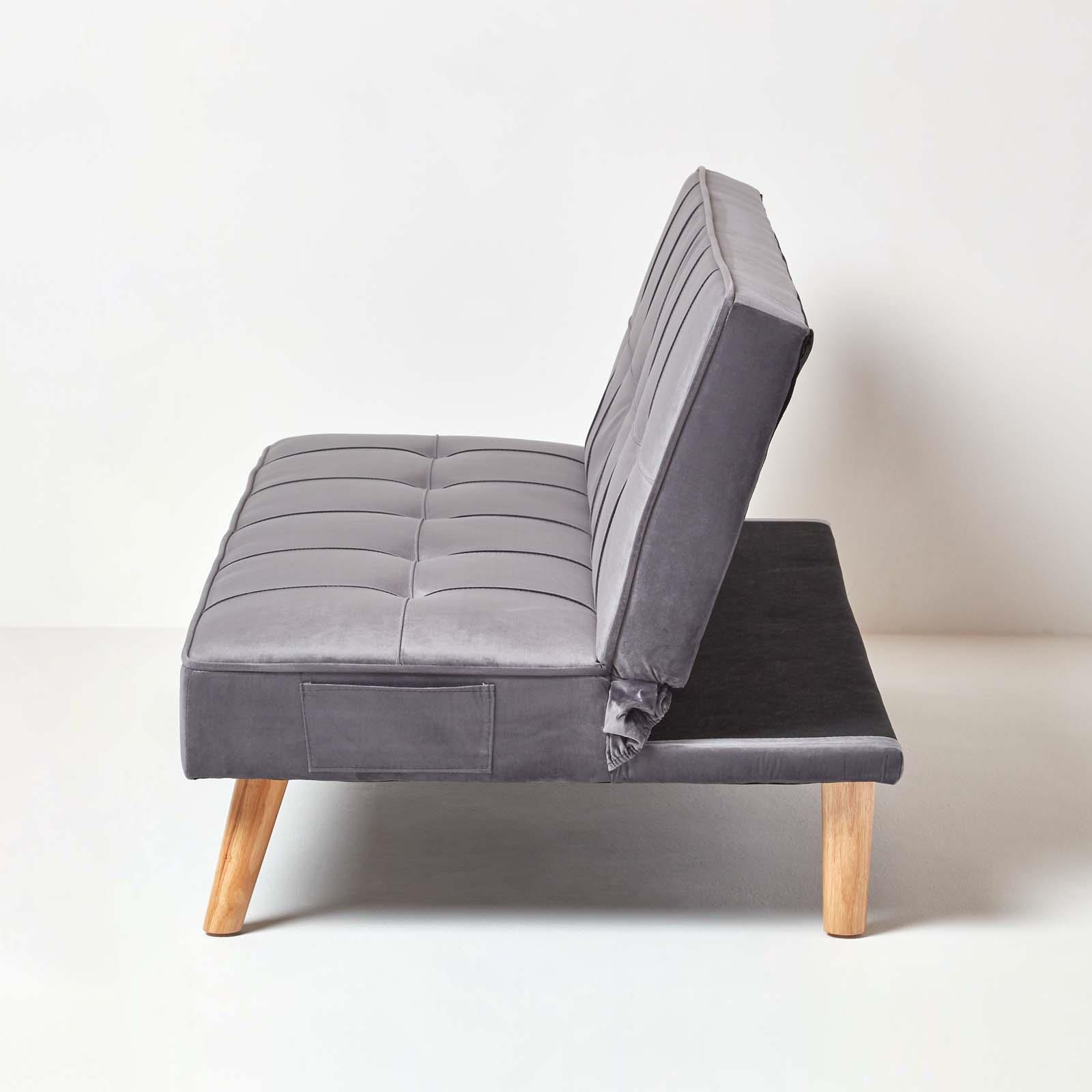 Velvet Sofa Bed Large 3 Seater Click Clack Retro Bed Settee on Wooden