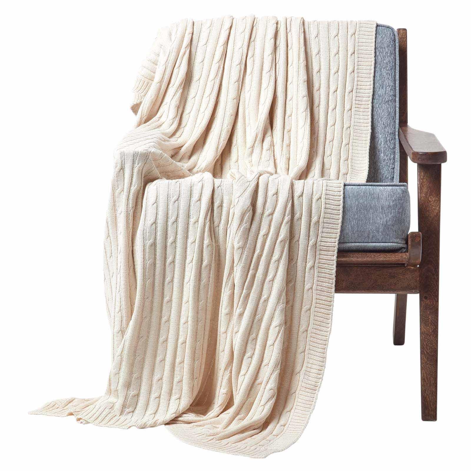 Cotton Cable Knit Throw, Blue, Grey, Green, Pink, Natural, Chocolate - Picture 34 of 65