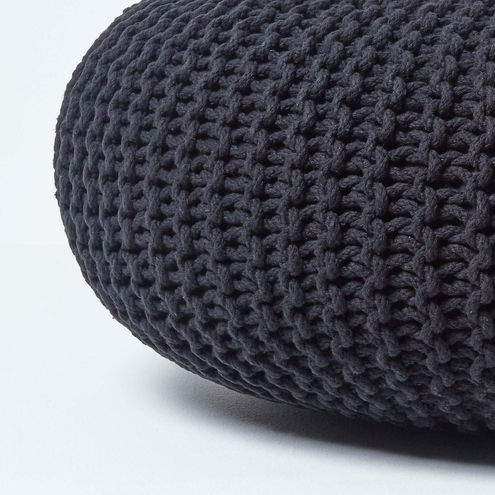 Large Round Cotton Knitted Pouffes Footstools Red, Yellow, Black, Grey, Natural - Picture 5 of 108