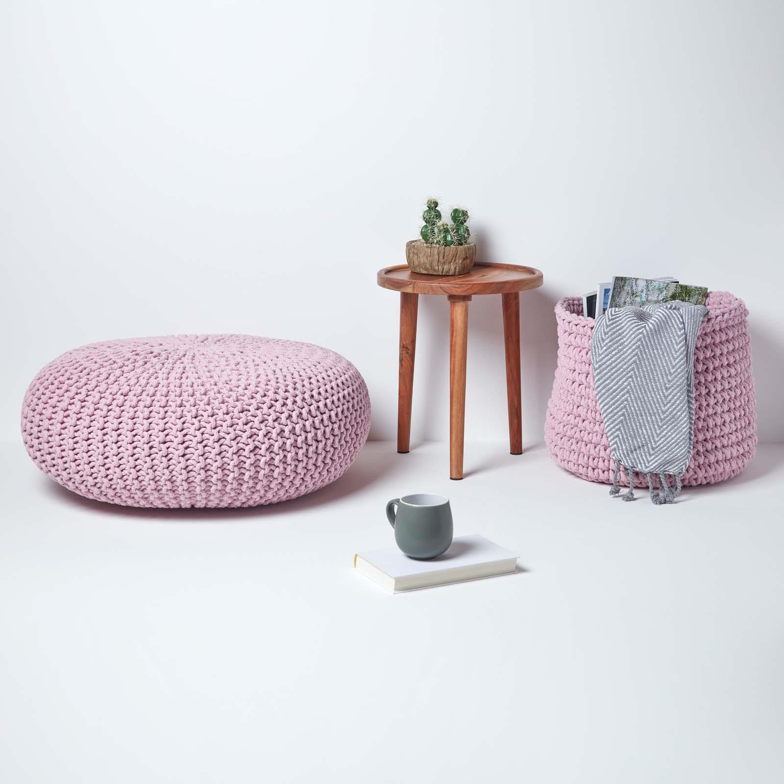 Large Round Cotton Knitted Pouffes Footstools Red, Yellow, Black, Grey, Natural - Picture 84 of 108
