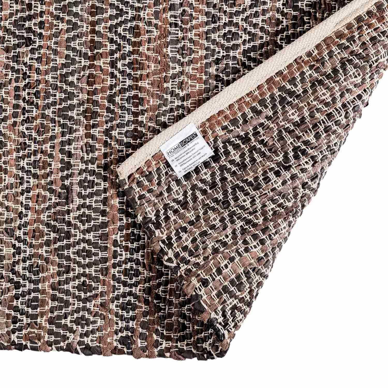Real Leather Handwoven Black Grey Brown Hall Runner Textured Pattern 66 x 200 cm - Picture 15 of 24