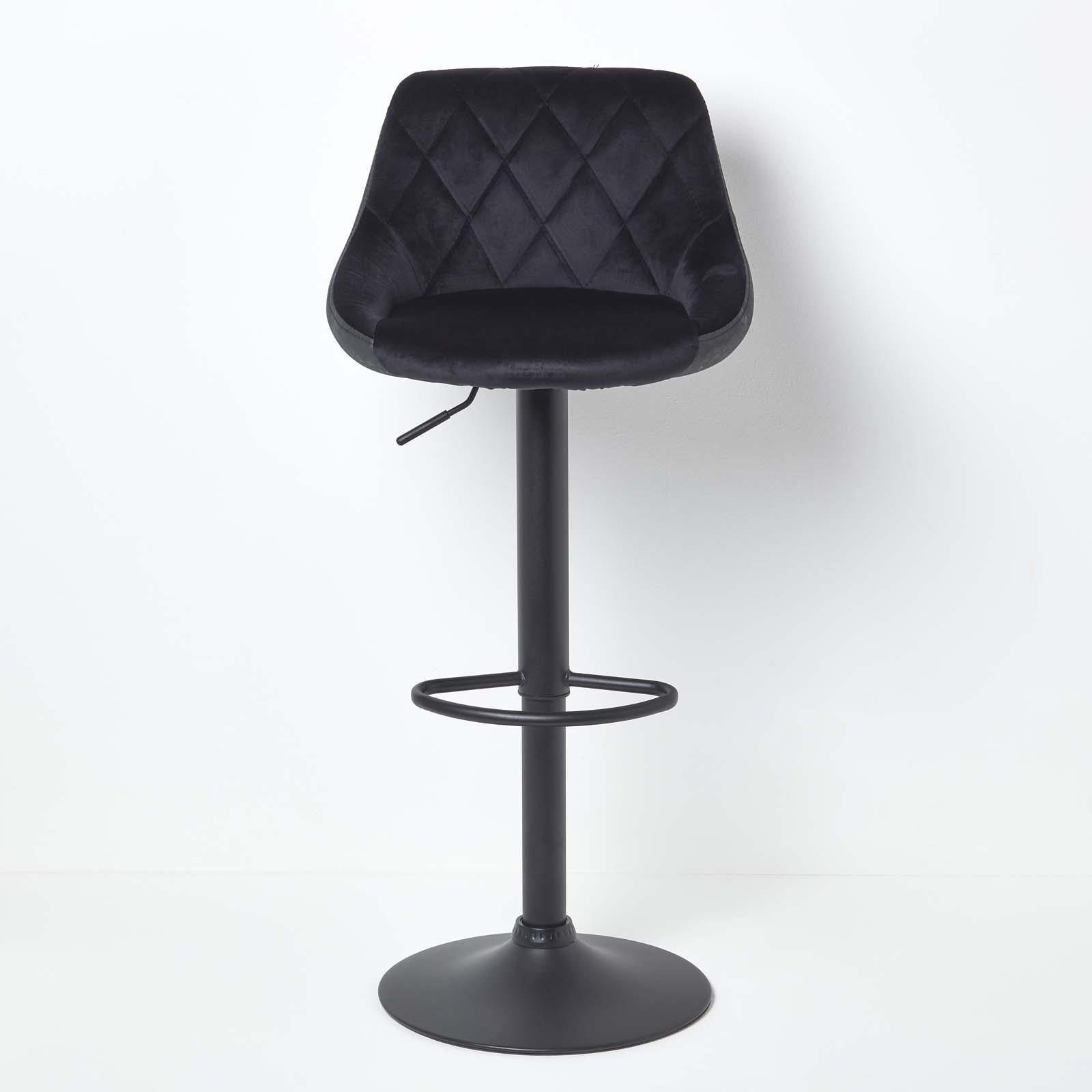 Velvet & Faux Leather Bar Stool Swivel Chair Adjustable Barstool with Backrest - Picture 3 of 22