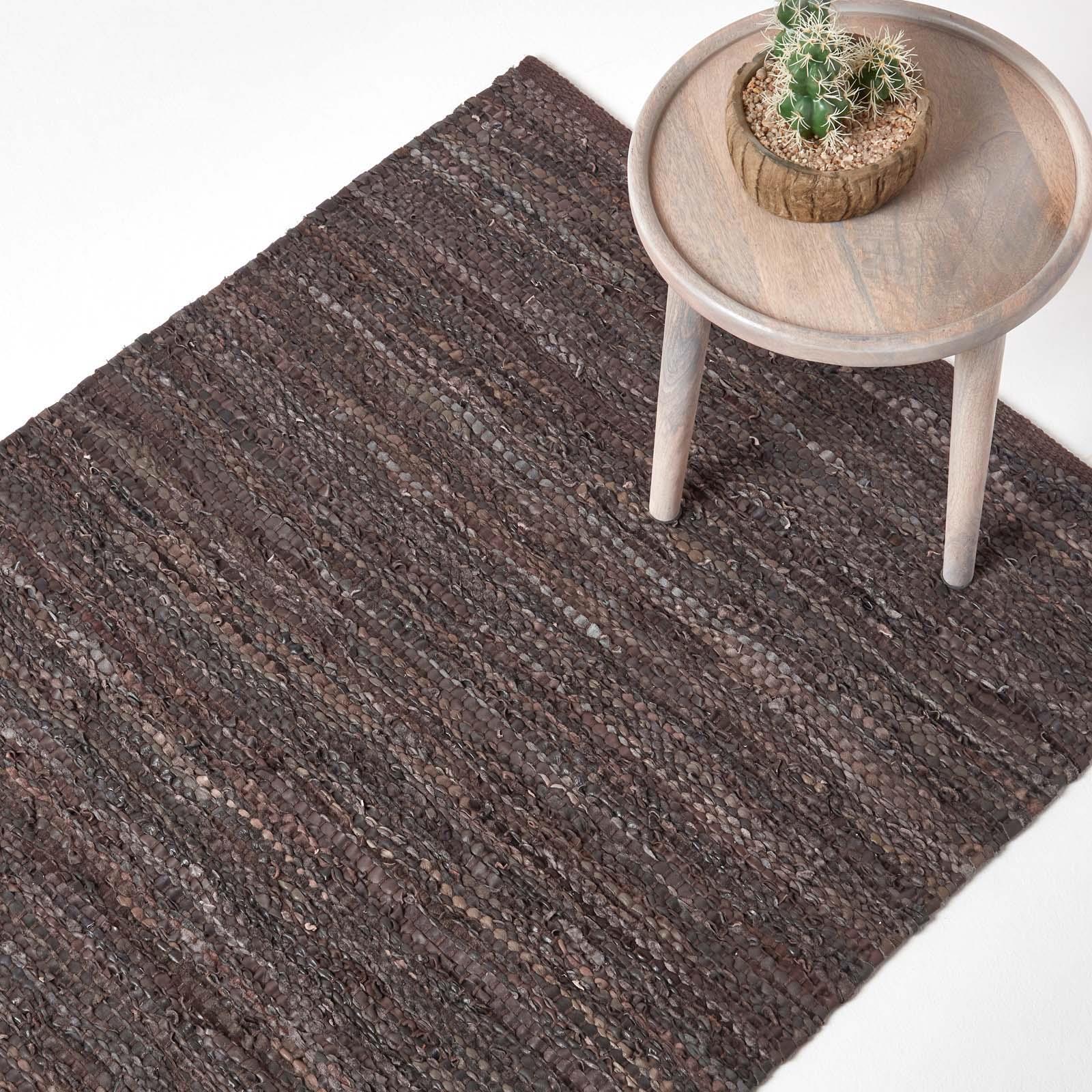 Denver Leather Woven Rugs Black and Chocolate, Modern, Rectangle - Picture 9 of 22