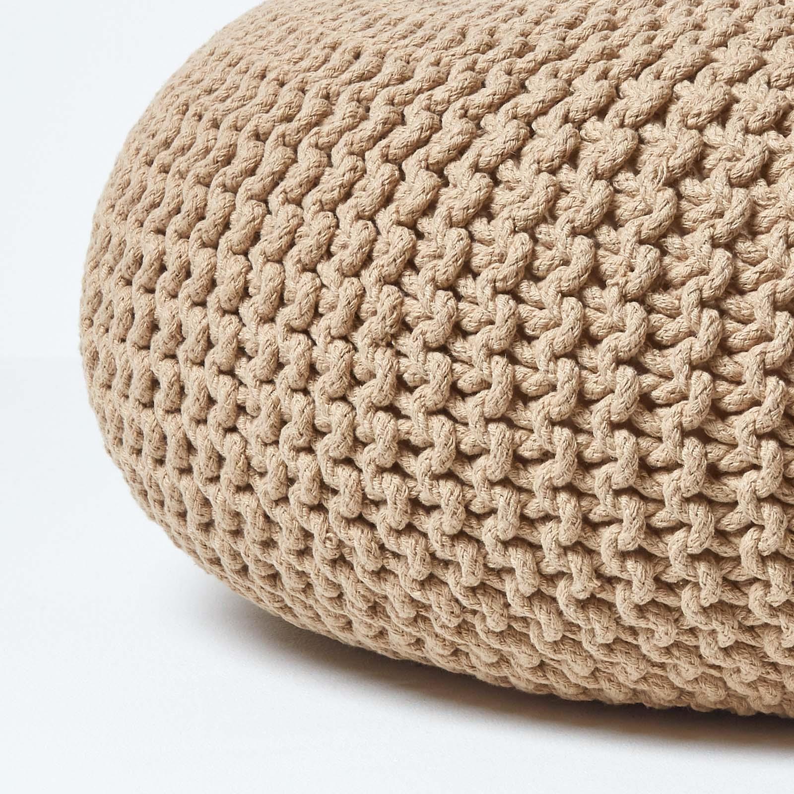 Large Round Cotton Knitted Pouffes Footstools Red, Yellow, Black, Grey, Natural - Picture 47 of 108