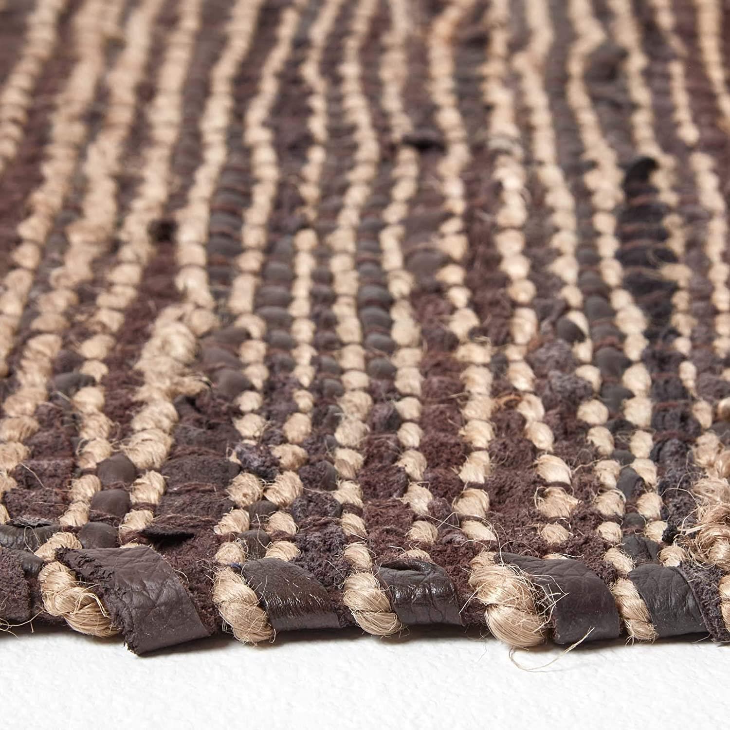 Madras Leather Hemp Rugs for Living Rooms, Brown, Natural - Picture 6 of 20