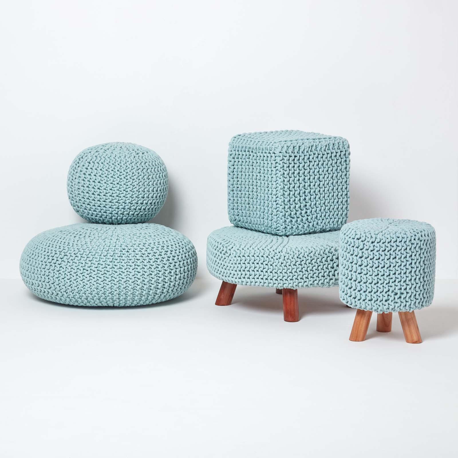 Large Round Cotton Knitted Pouffes Footstools Red, Yellow, Black, Grey, Natural - Picture 77 of 108