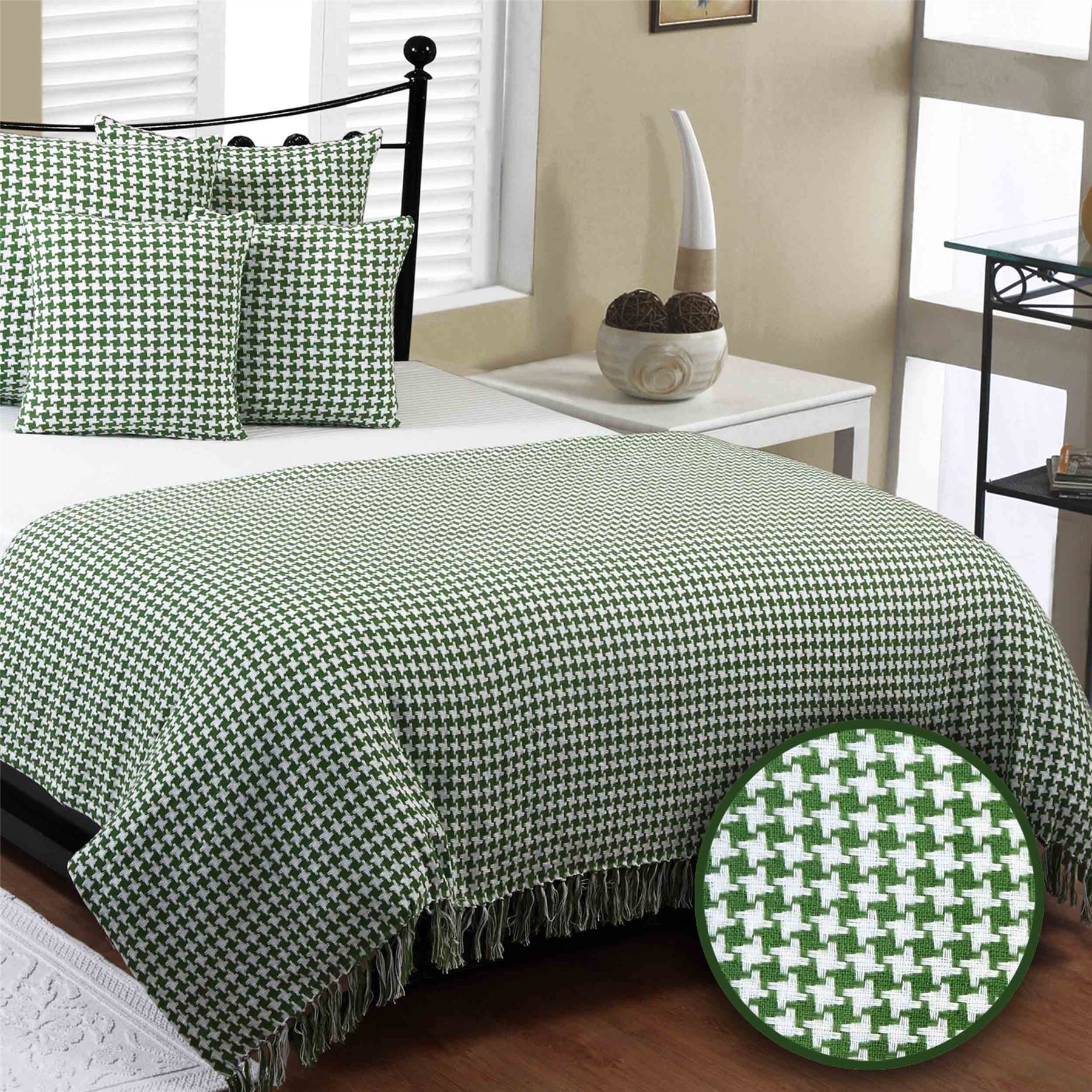 Houndstooth Cotton Check Extra Large Sofa Bed Throws Blanket Dogtooth
