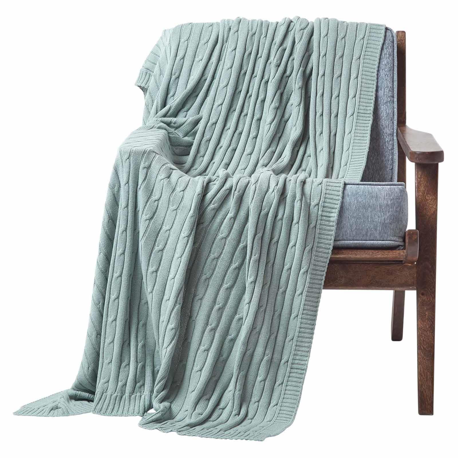 Cotton Cable Knit Throw, Blue, Grey, Green, Pink, Natural, Chocolate - Picture 10 of 65