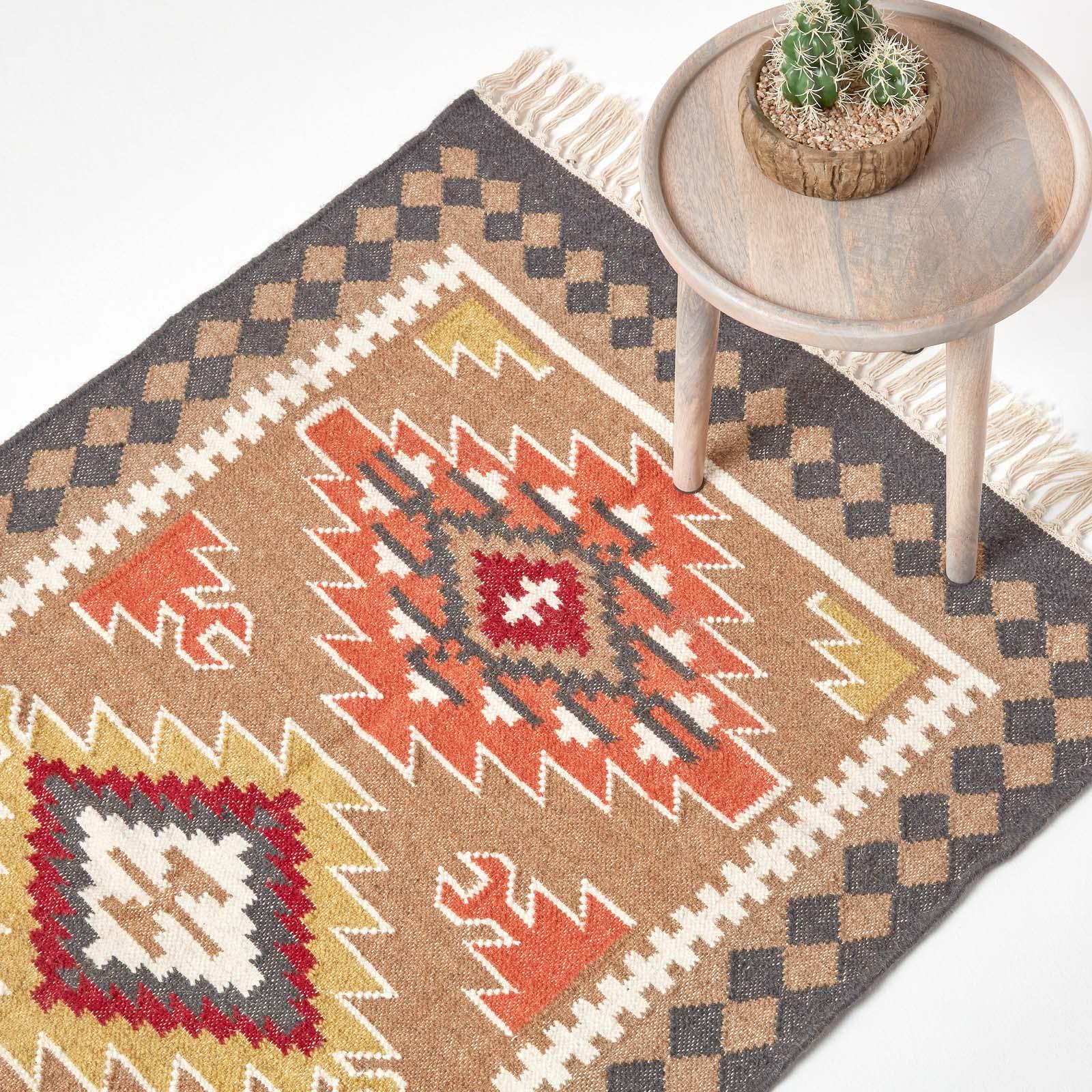 Handmade Cotton & Wool Kilim Rugs Runner Multi Coloured Geometric Diamond Carpet - Picture 37 of 64