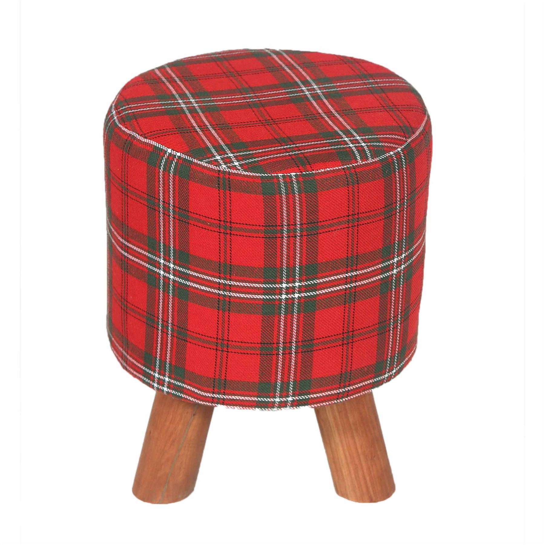 Tartan Check Tall and Flat Footstool with Wooden Legs - Picture 13 of 23
