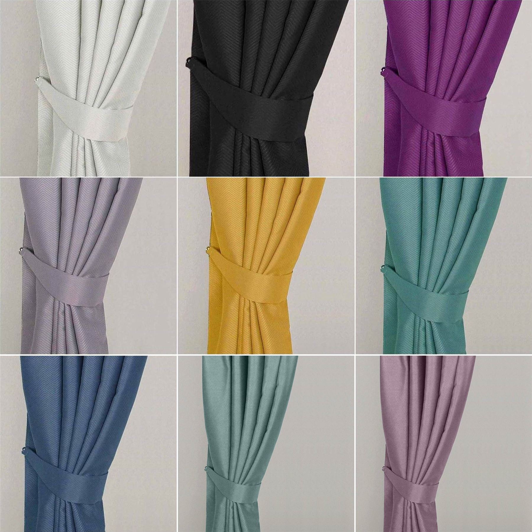Herringbone Chevron Blackout Curtain Tie Backs Pair Black Grey