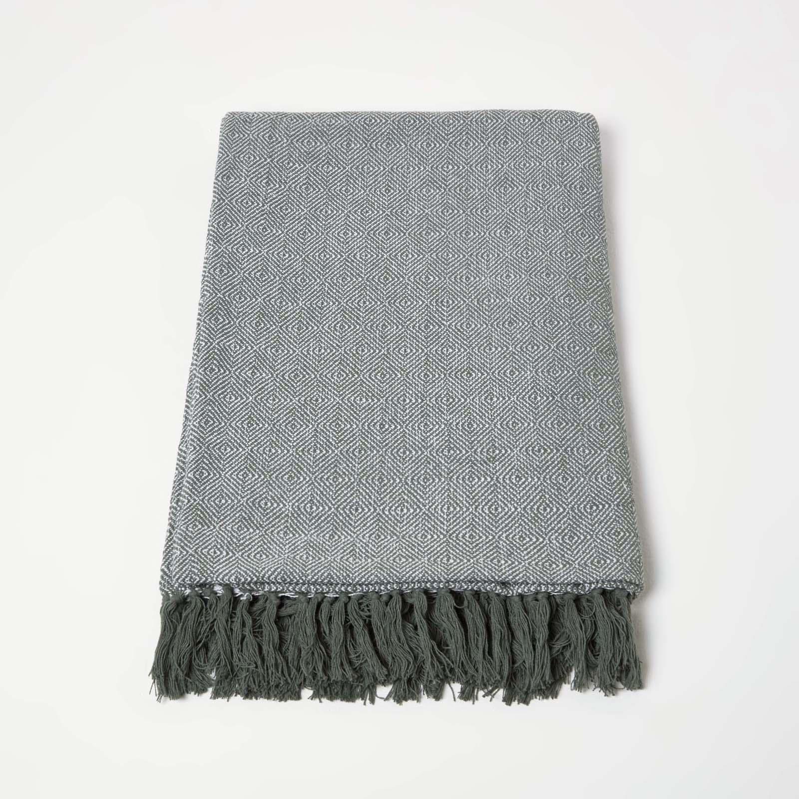 100% Cotton Lightweight Handwoven Textured "MALDA" Throw Blanket with Tassels - Picture 8 of 16
