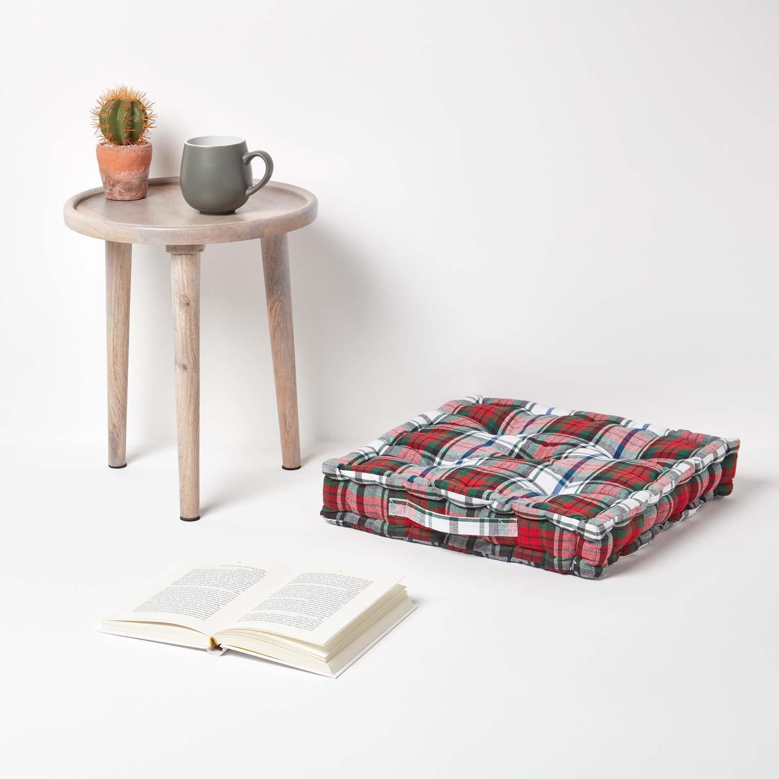 Cotton Tartan Check Large Floor Cushions Square Seat Pad Riser Dining
