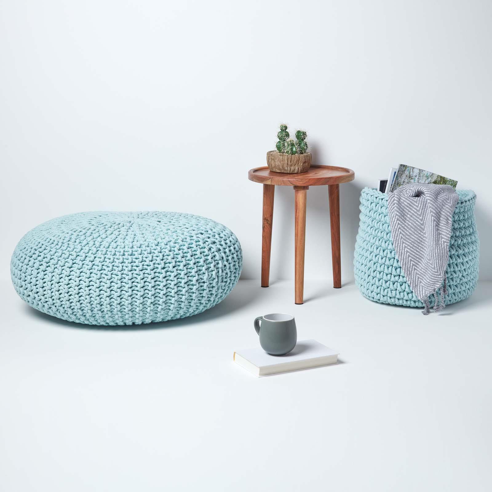 Large Round Cotton Knitted Pouffes Footstools Red, Yellow, Black, Grey, Natural - Picture 78 of 108