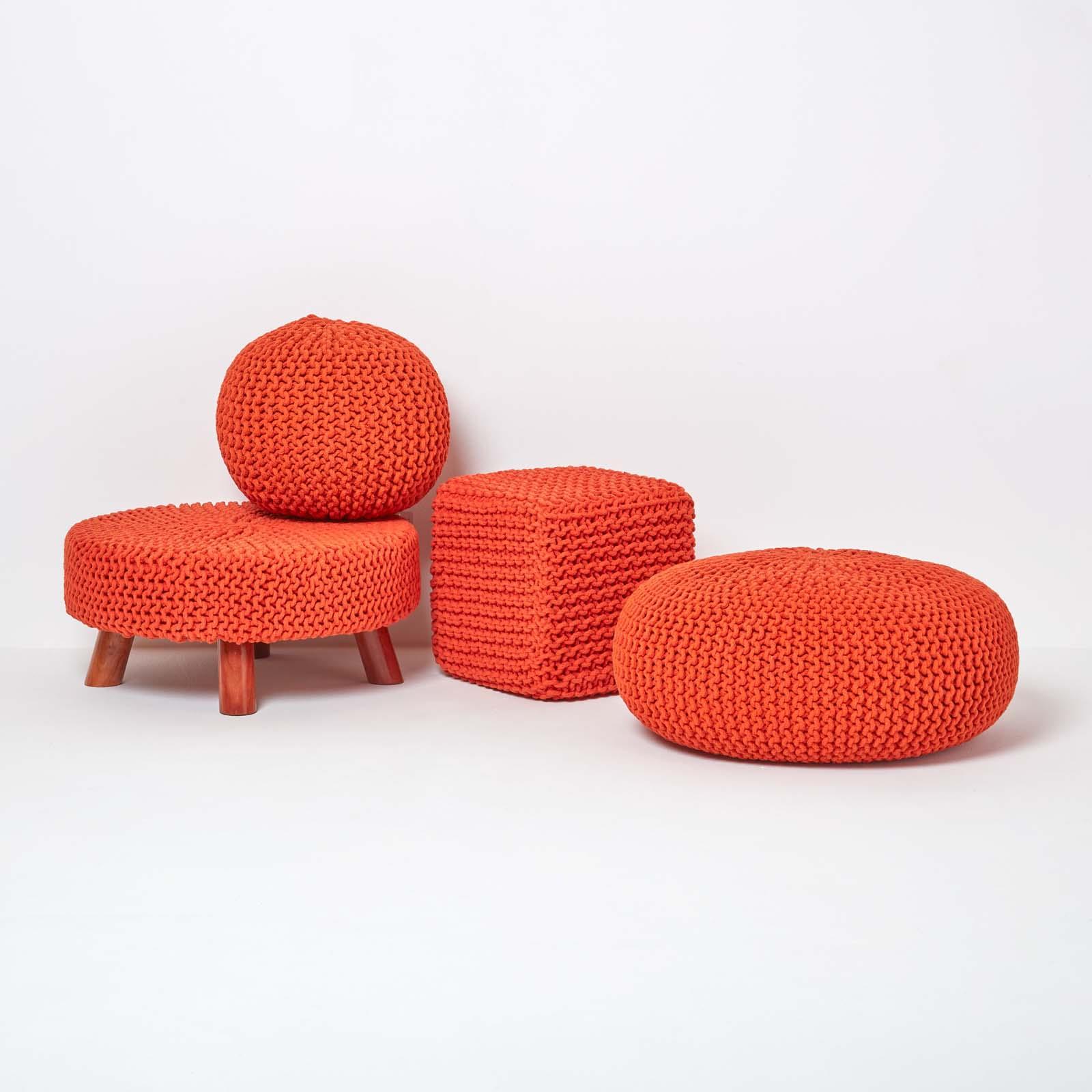 Round Knitted Footstool 100% Cotton Flat Circular with 4 Support Wooden Legs - Picture 60 of 108