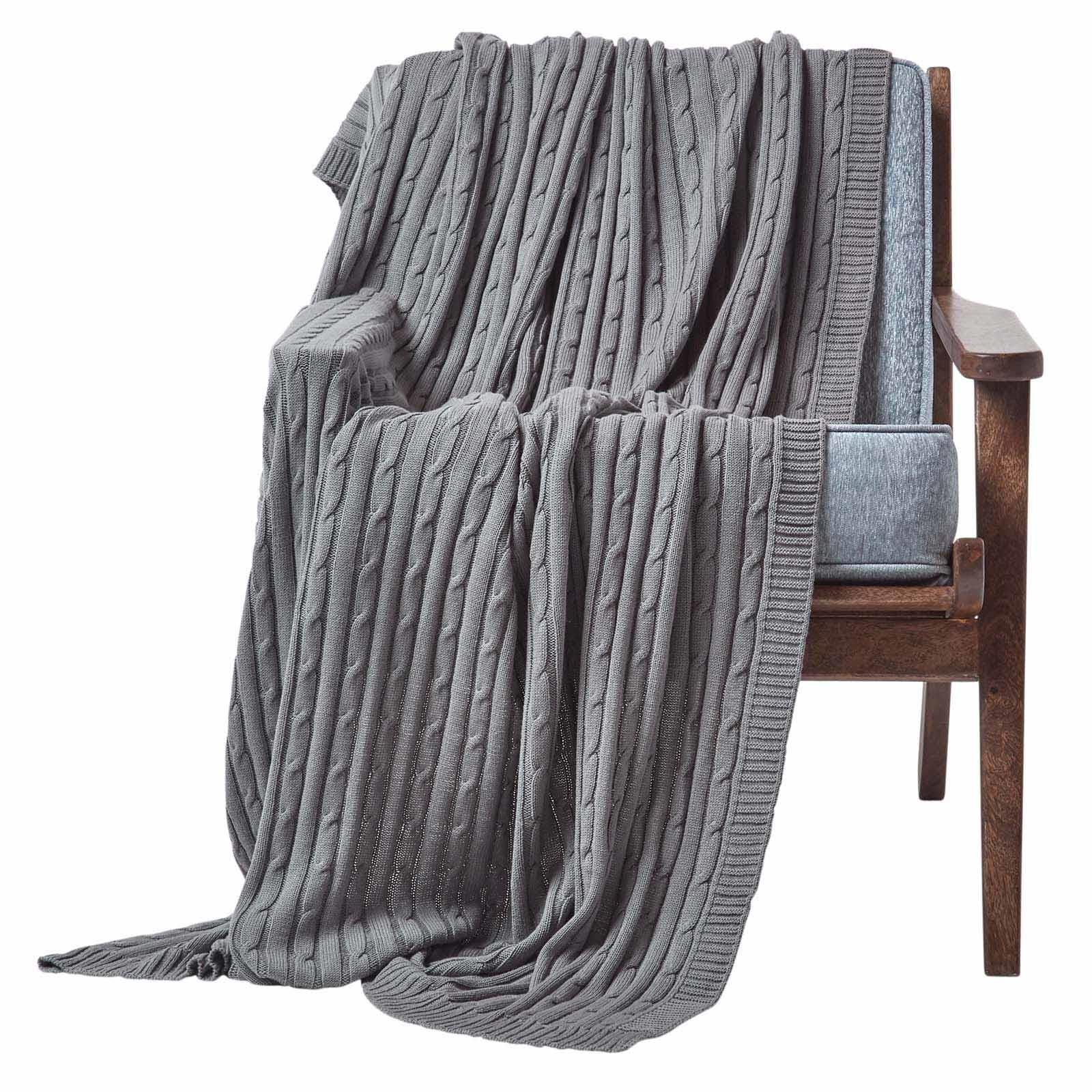 Cotton Cable Knit Throw, Blue, Grey, Green, Pink, Natural, Chocolate - Picture 26 of 65