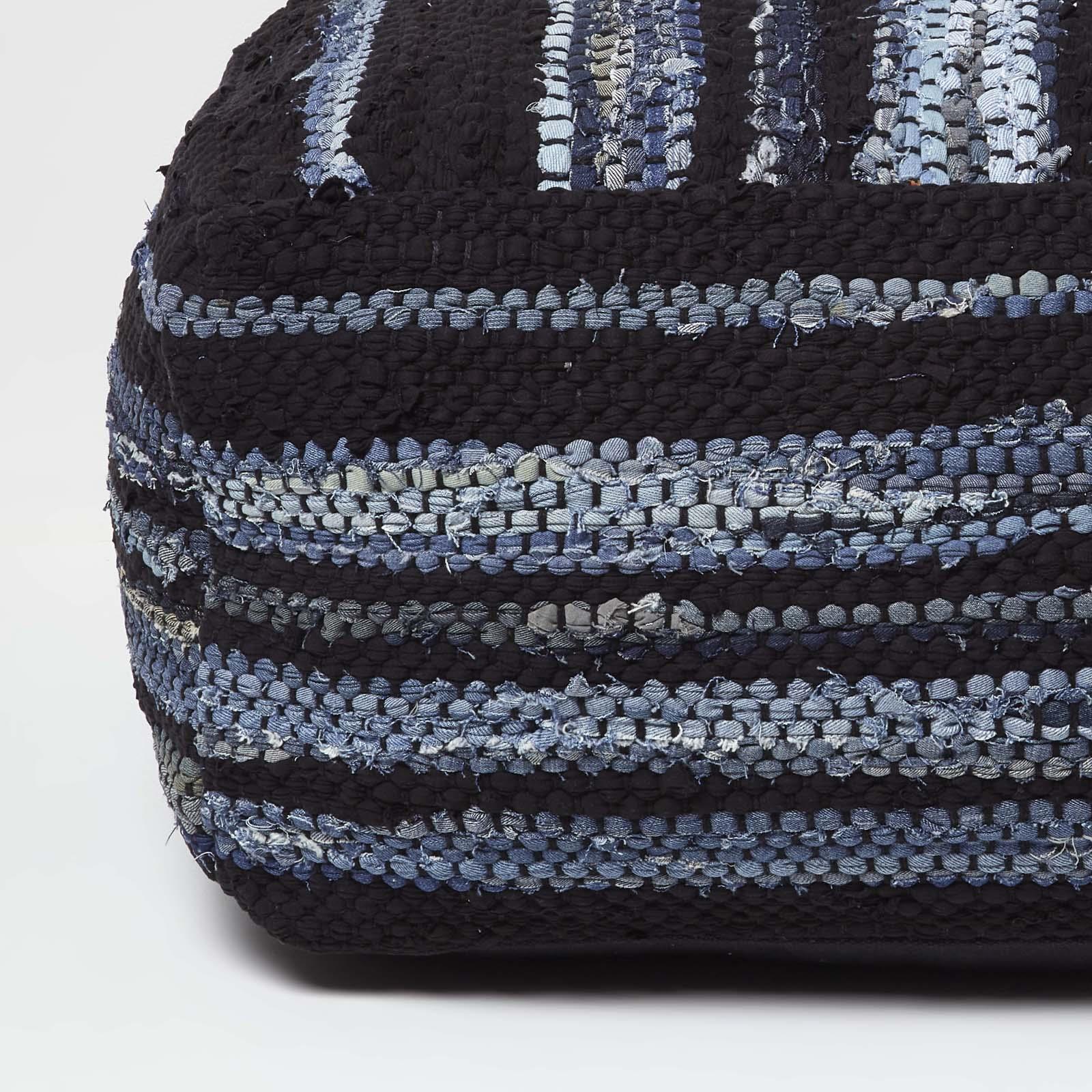 Contemporary Square Cube Bean Filled Pouffe Footstool in Fabric & Denim Leather - Picture 9 of 14