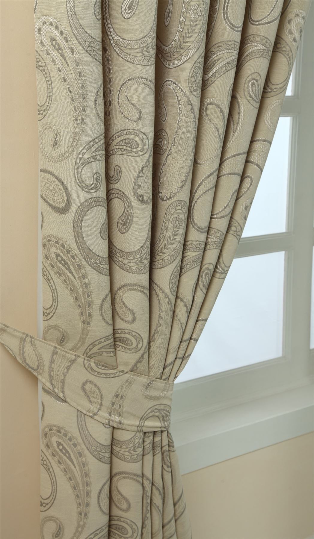 Pencil Pleat Fully Lined Ready Made Jacquard Curtains Traditional Paisley Design - Picture 7 of 13