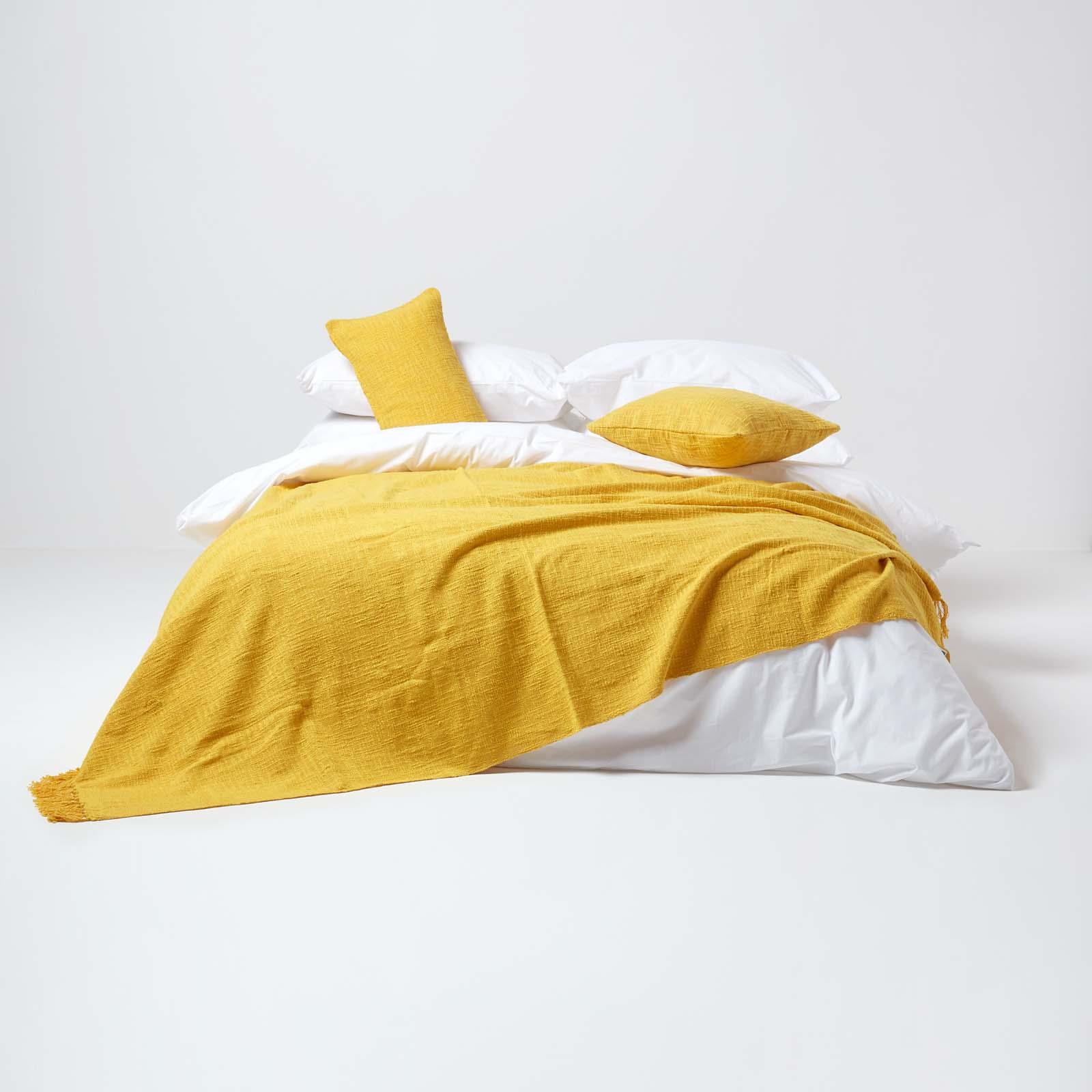 Homescapes Hand woven 100% Pure Cotton Throws for Bed or Sofa Yellow Grey Purple - Picture 49 of 54