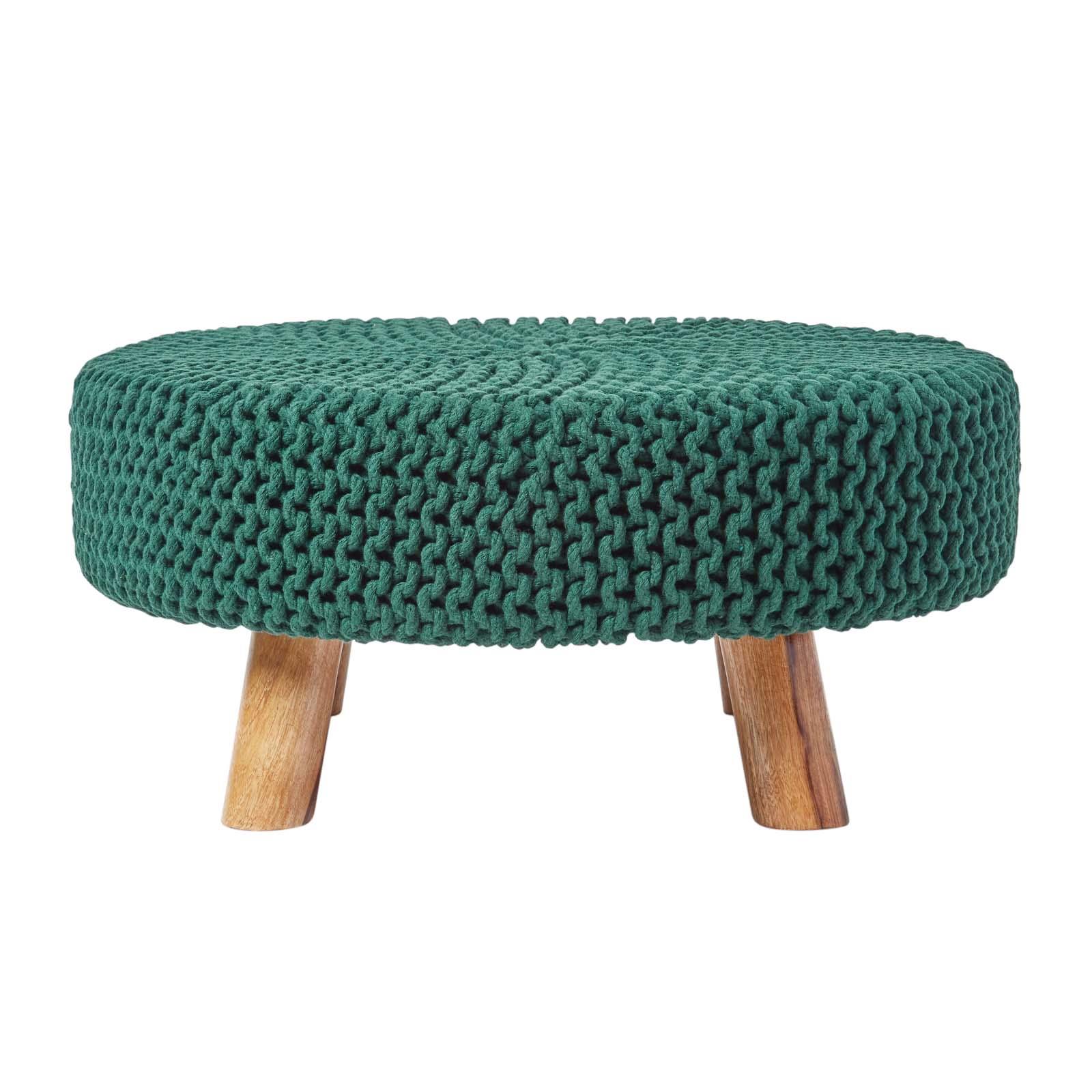 Round Knitted Footstool 100% Cotton Flat Circular with 4 Support Wooden Legs - Picture 20 of 108