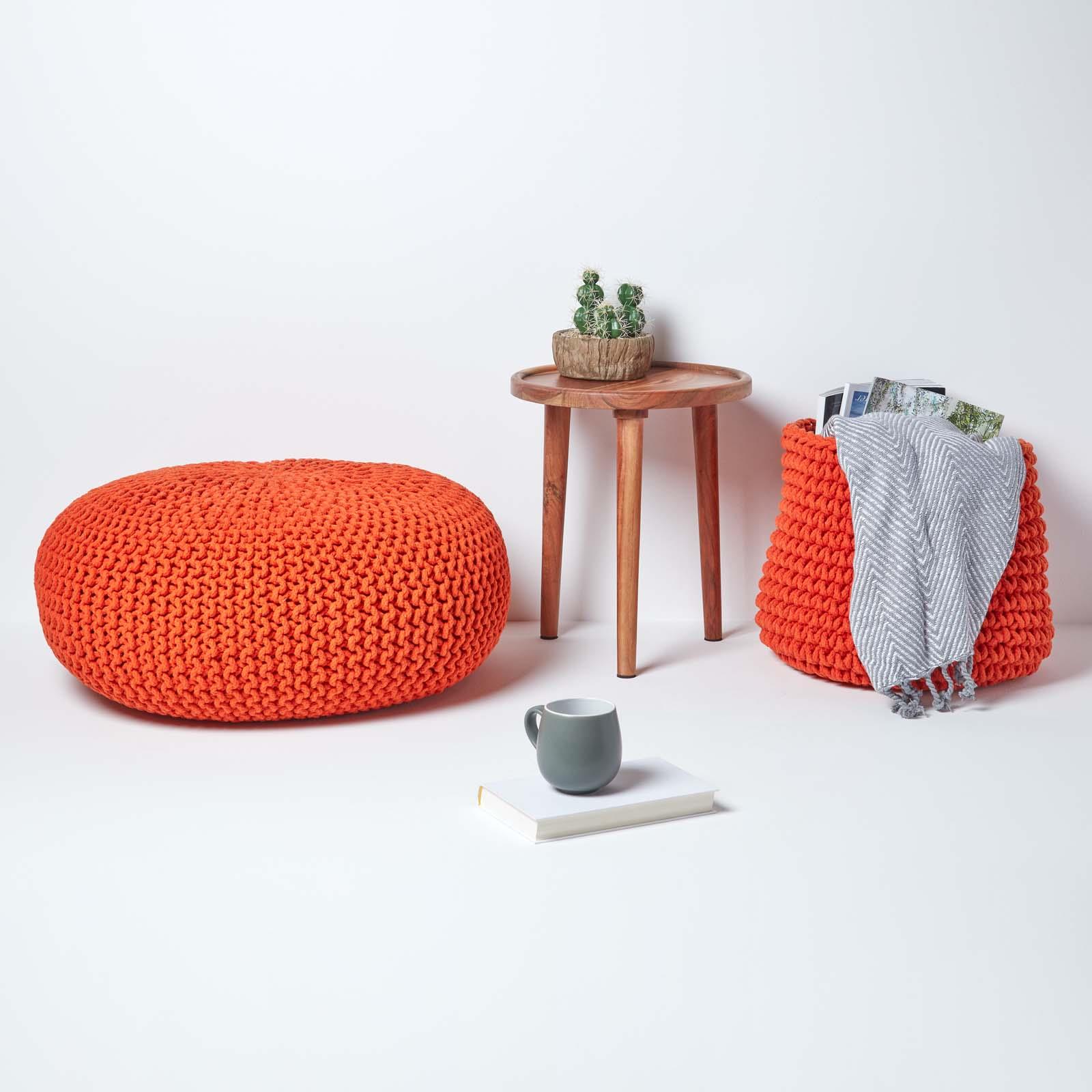 Large Round Cotton Knitted Pouffes Footstools Red, Yellow, Black, Grey, Natural - Picture 72 of 108