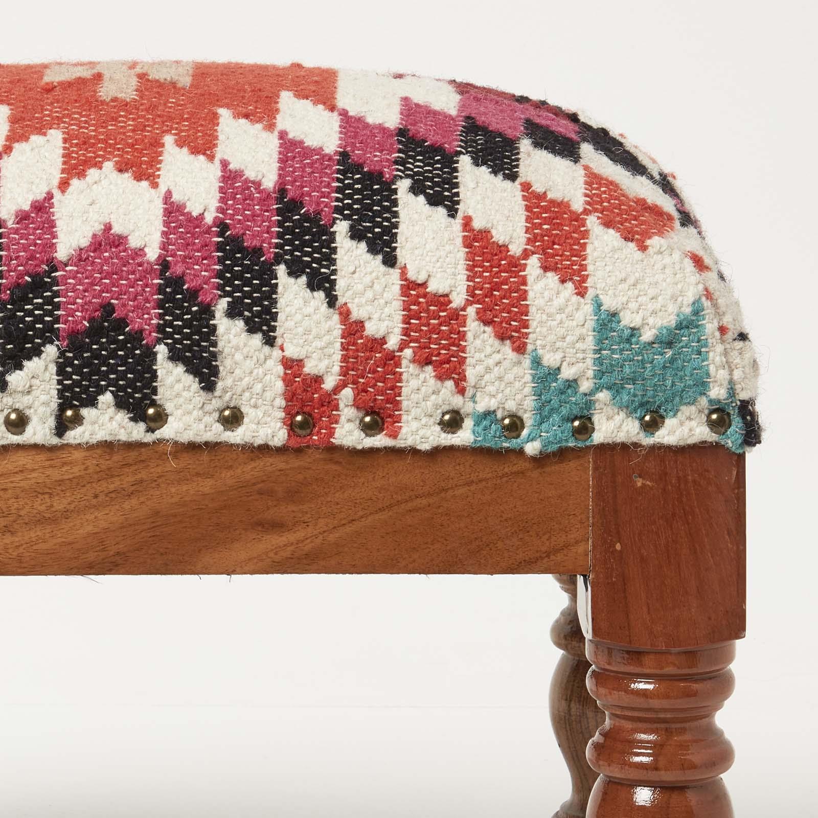 Traditional Style Handmade Kilim Pouffe & Footstool with Wooden Legs - Picture 20 of 34