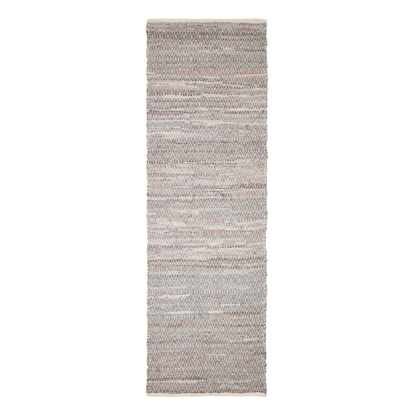 Real Leather Handwoven Black Grey Brown Hall Runner Textured Pattern 66 x 200 cm - Picture 17 of 24