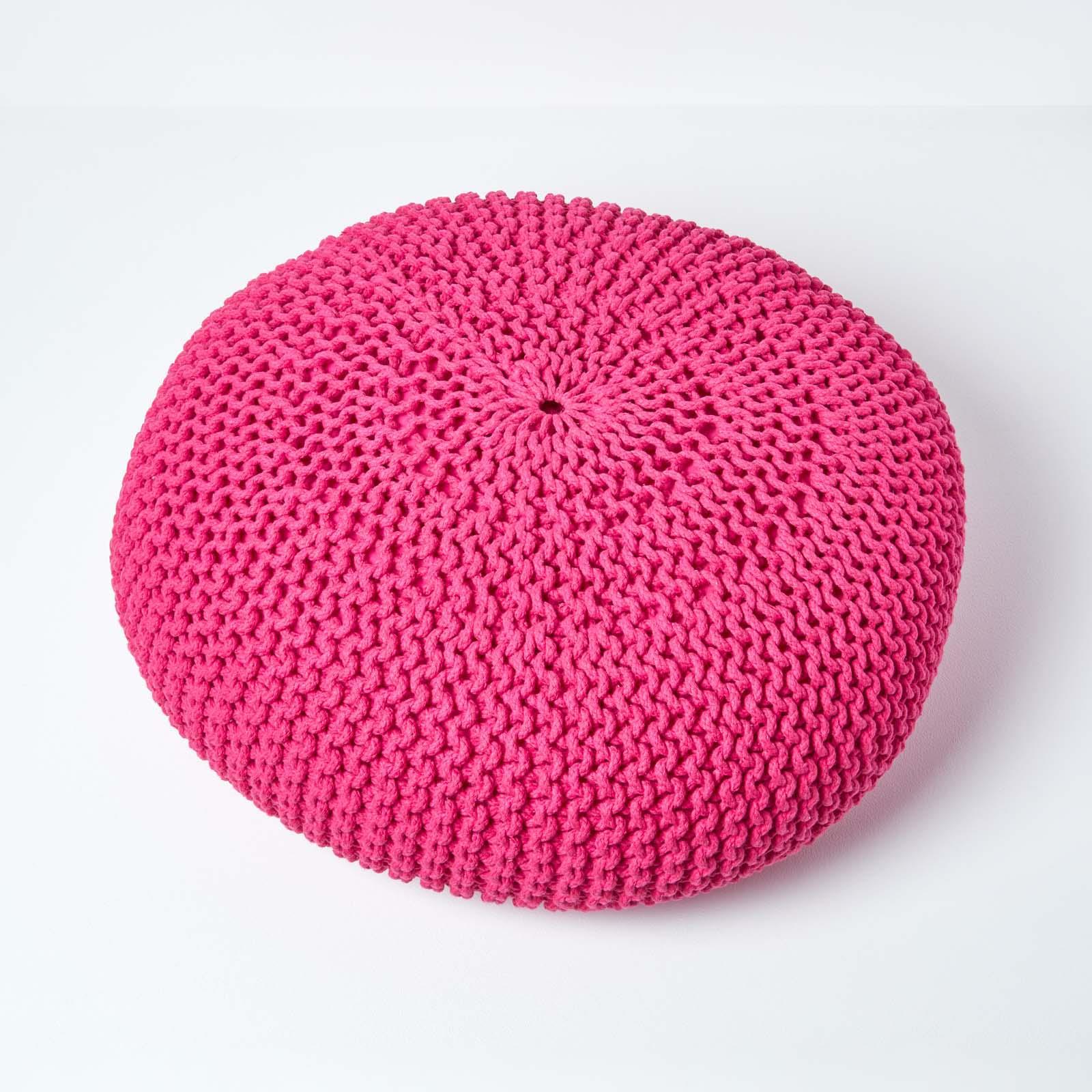 Large Round Cotton Knitted Pouffes Footstools Red, Yellow, Black, Grey, Natural - Picture 40 of 108