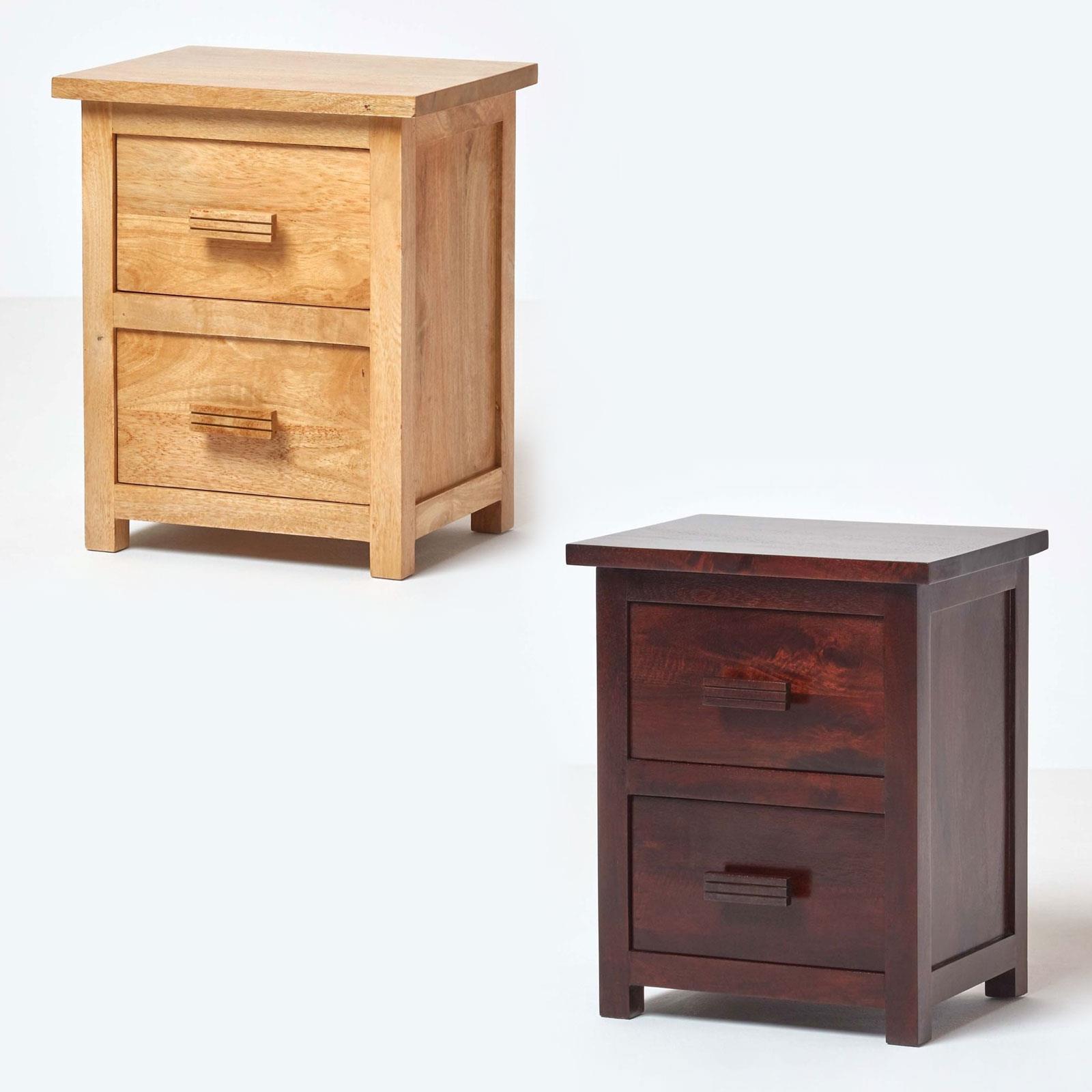 Solid Mango Wood Bed Side Table With 2 Drawers Handmade Wooden Cabinet Ebay