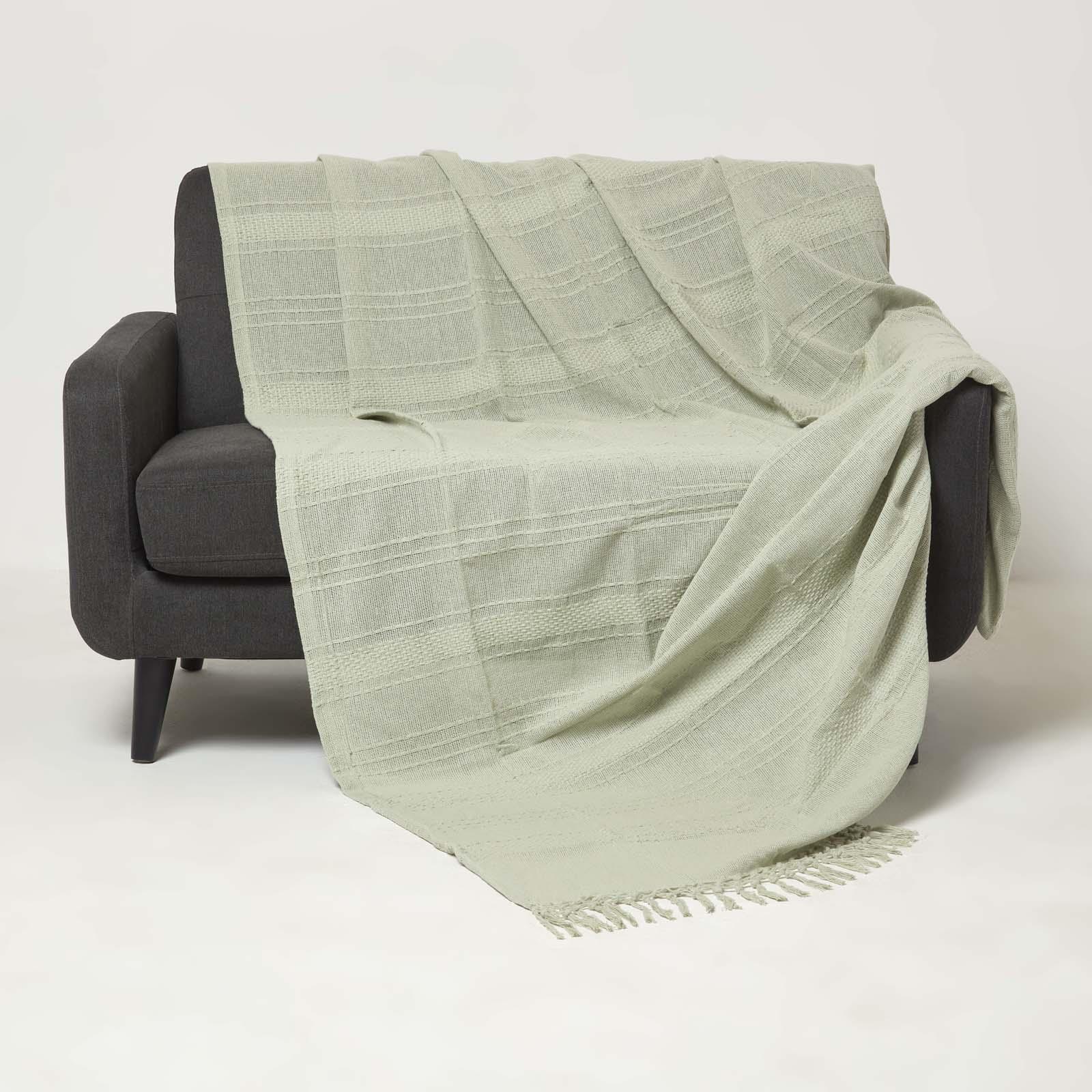 100% Cotton Lightweight Handwoven Textured "KASHI" Throw Blanket with Tassels - Picture 20 of 25