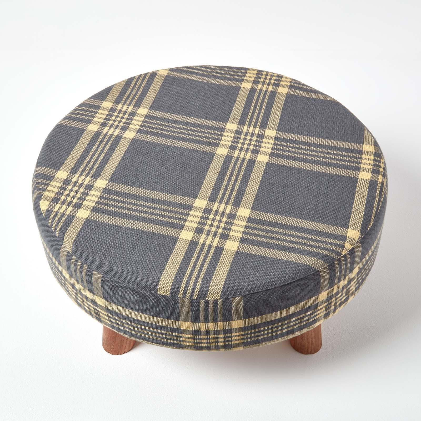 Tartan Check Tall and Flat Footstool with Wooden Legs - Picture 4 of 23