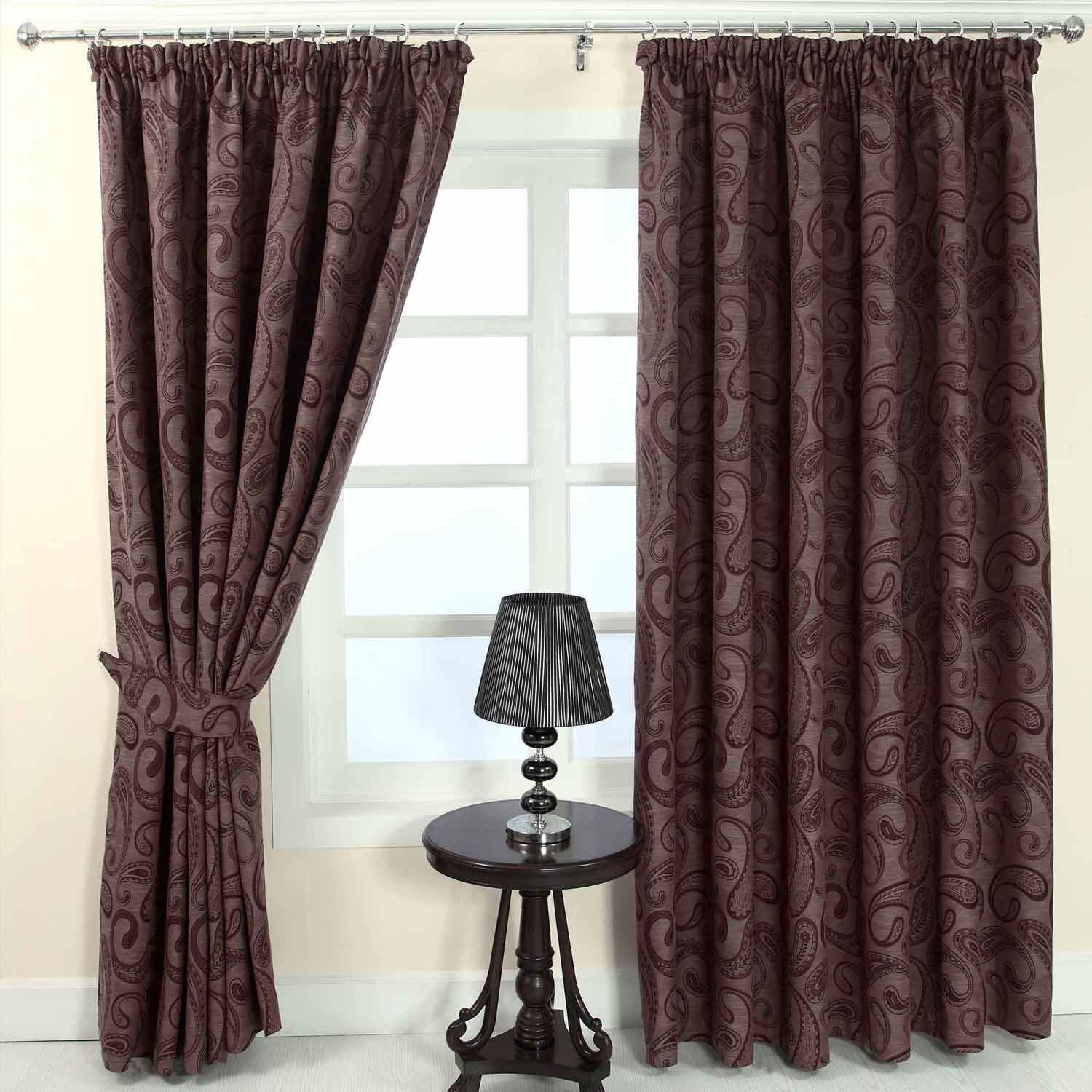 Pencil Pleat Fully Lined Ready Made Jacquard Curtains Traditional Paisley Design - Picture 11 of 13