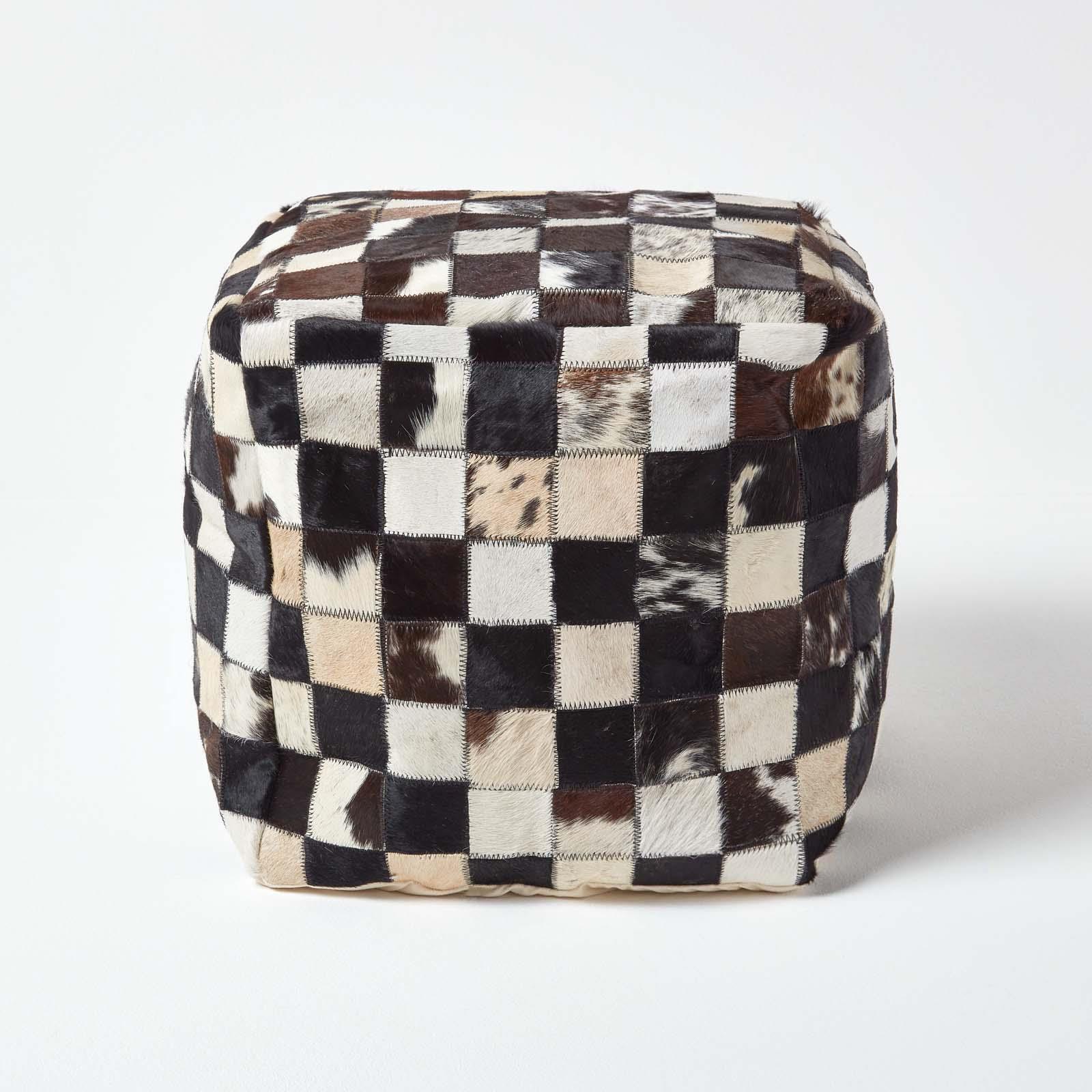 Genuine Leather Brown Check Design Bean Filled Pouffe and Footstool - Picture 7 of 11