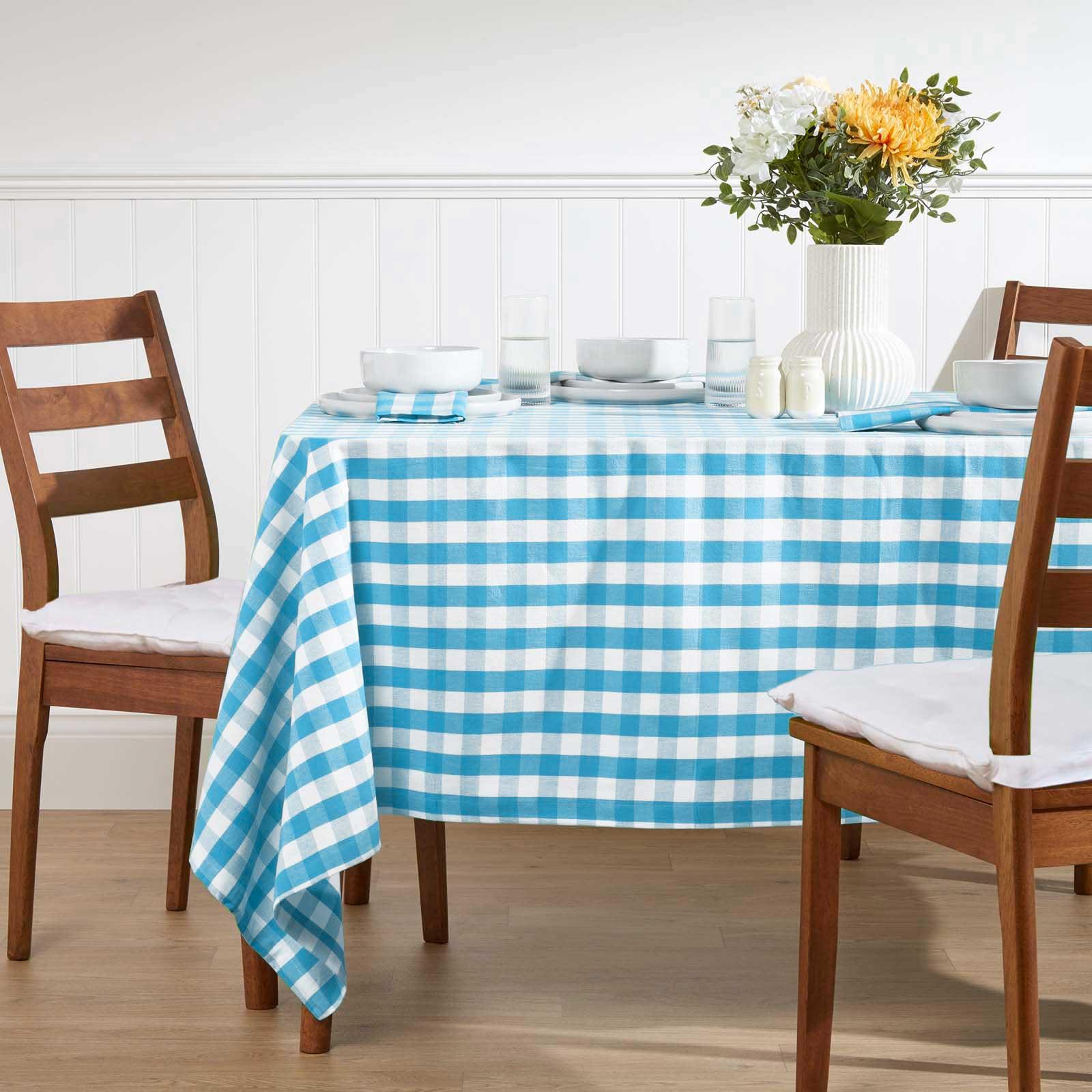 Block Check Tablecloth 100% Cotton Matching With Placemats, Napkins and Seat Pad - Picture 2 of 25