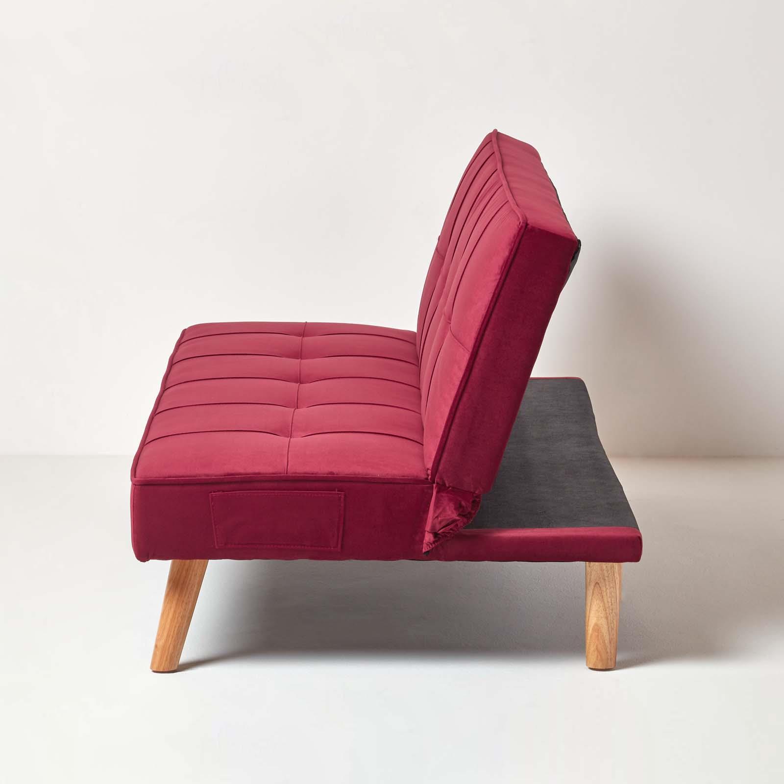 Velvet Sofa Bed Large 3 Seater Click Clack Retro Bed Settee on Wooden