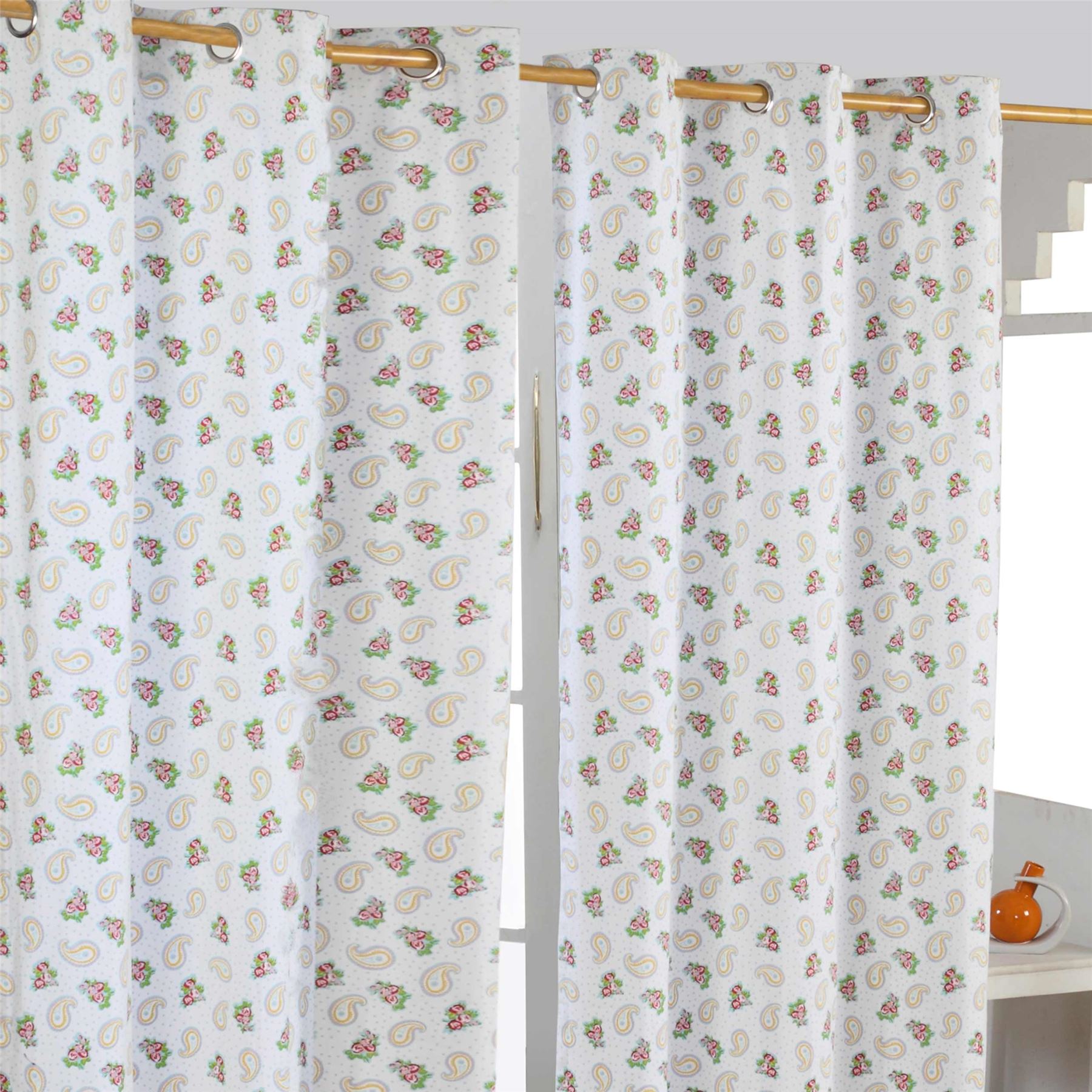 Paisley Dots Ready Made Eyelet Curtain Yellow White Grey Red