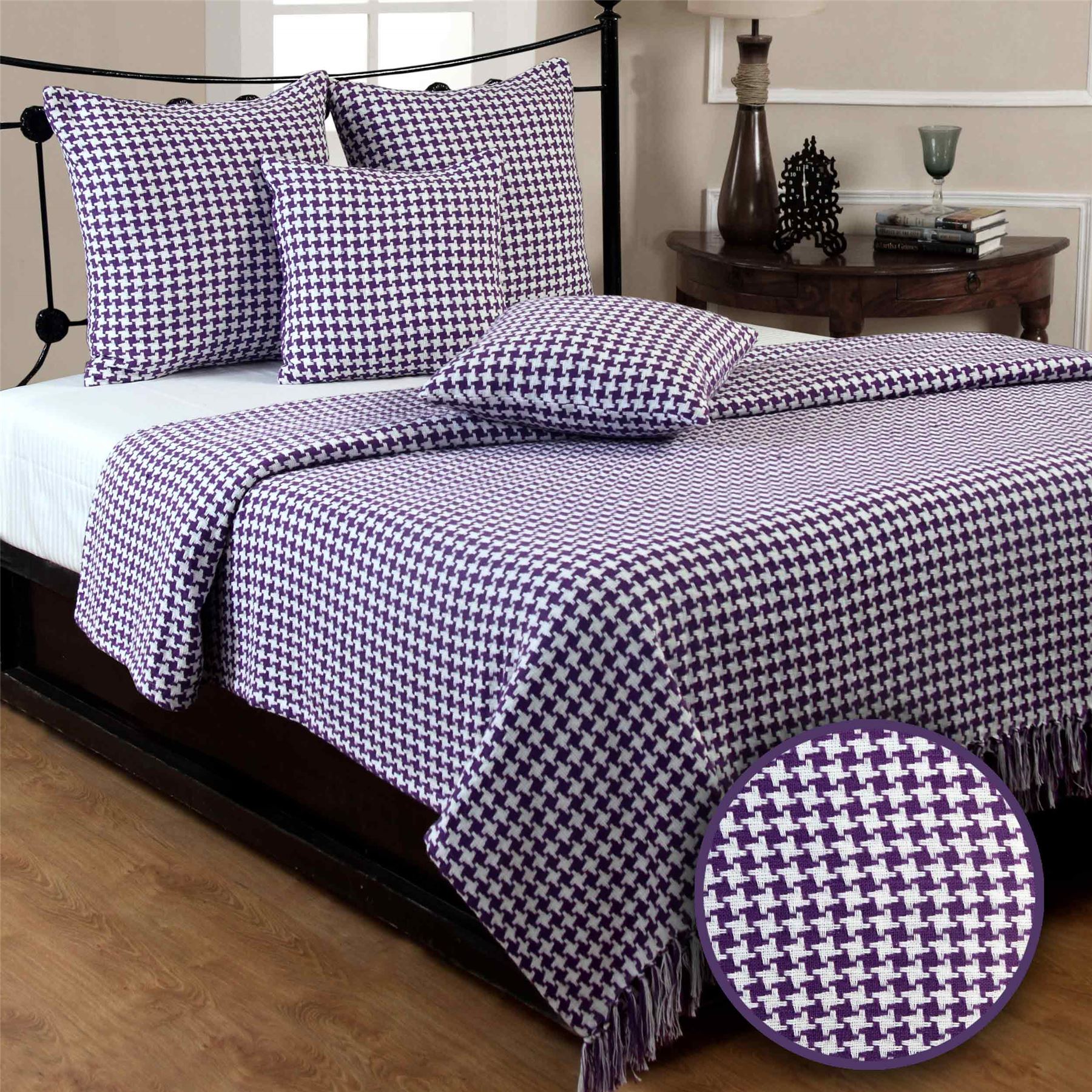 Houndstooth Cotton Check Extra Large Sofa Bed Throws Blanket Dogtooth