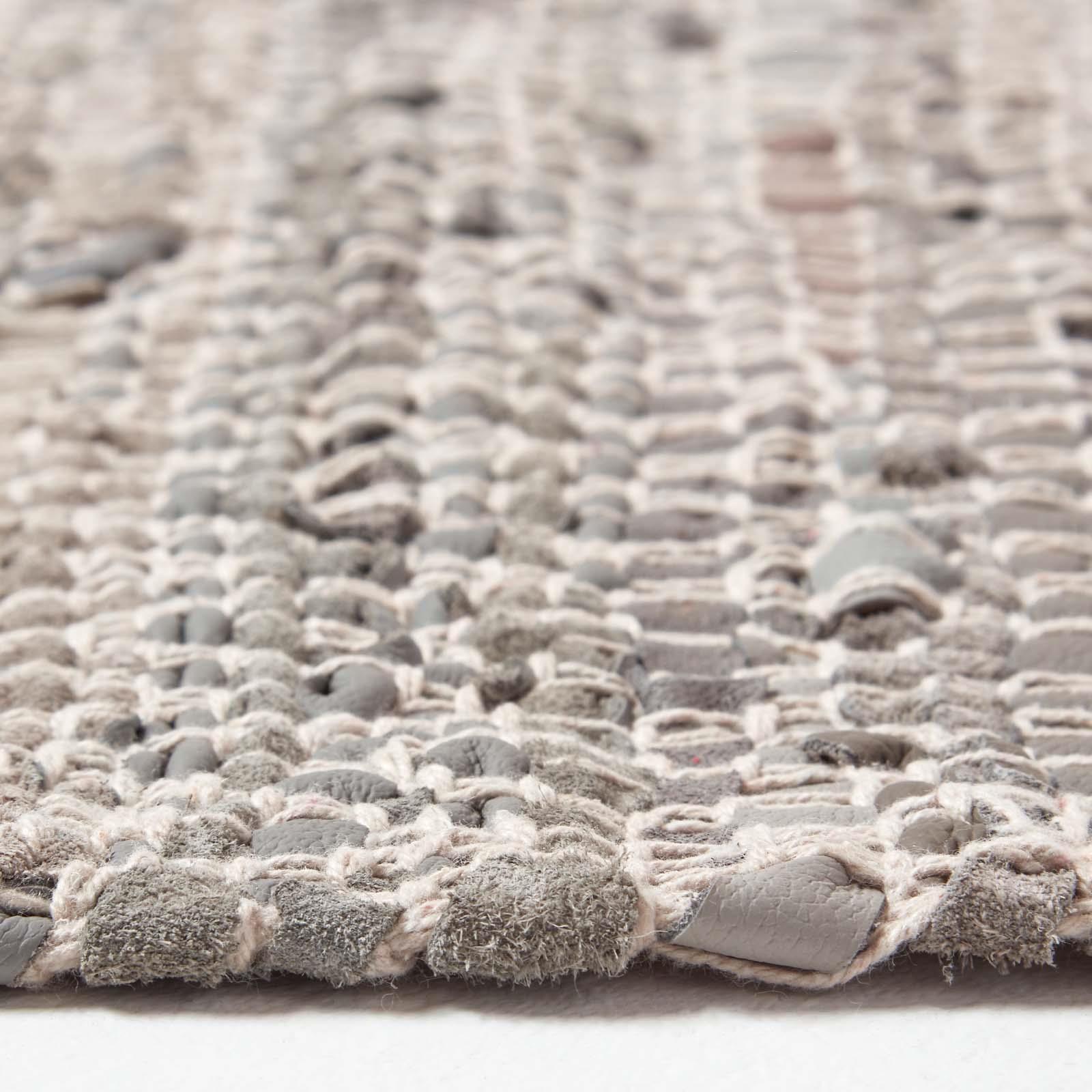 Real Leather Handwoven Black Grey Brown Hall Runner Textured Pattern 66 x 200 cm - Picture 19 of 24