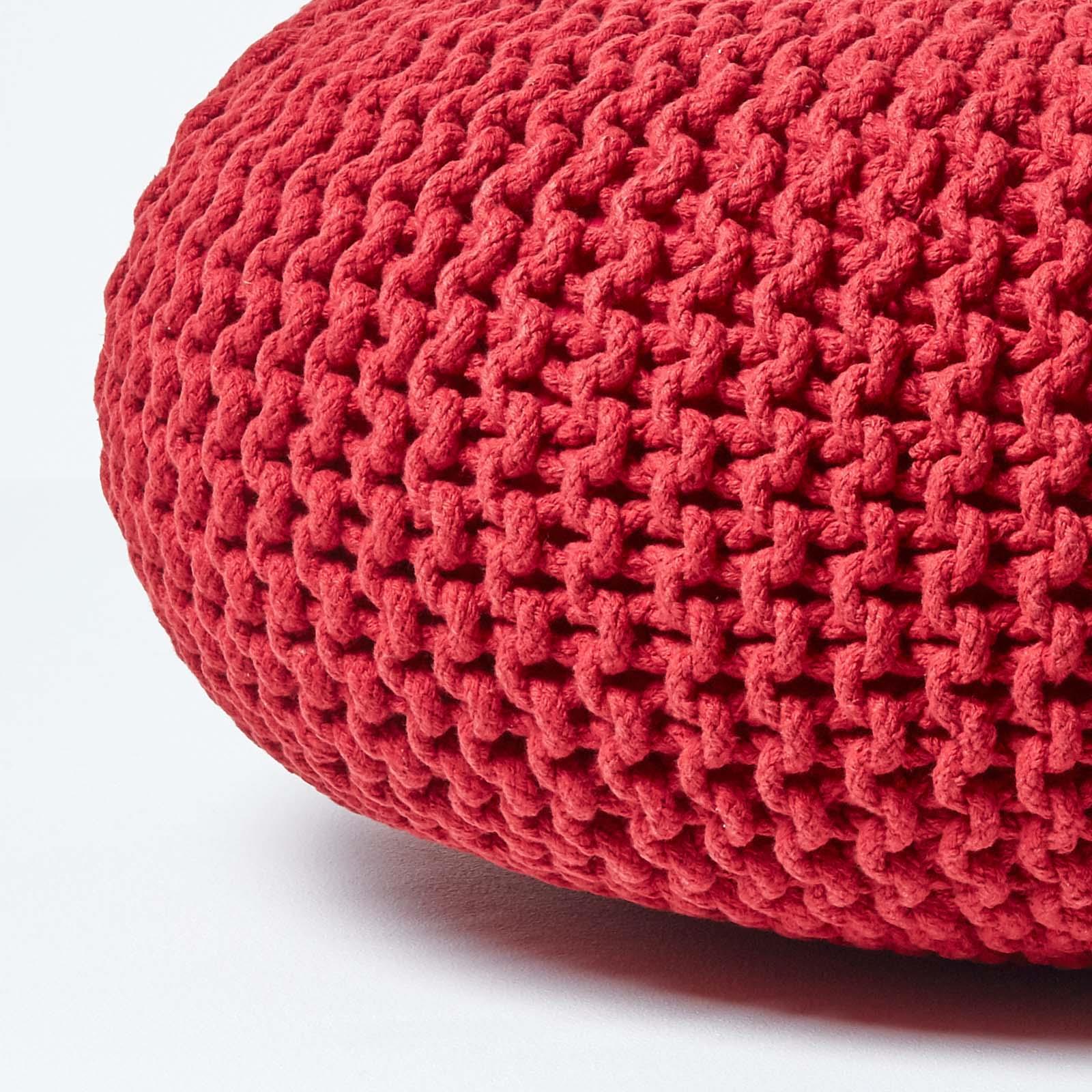 Large Round Cotton Knitted Pouffes Footstools Red, Yellow, Black, Grey, Natural - Picture 94 of 108