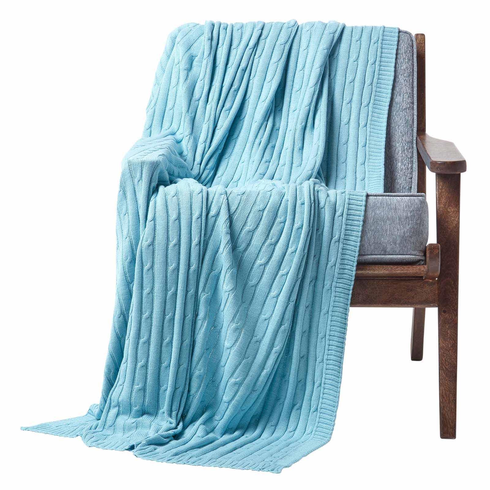 Cotton Cable Knit Throw, Blue, Grey, Green, Pink, Natural, Chocolate - Picture 50 of 65